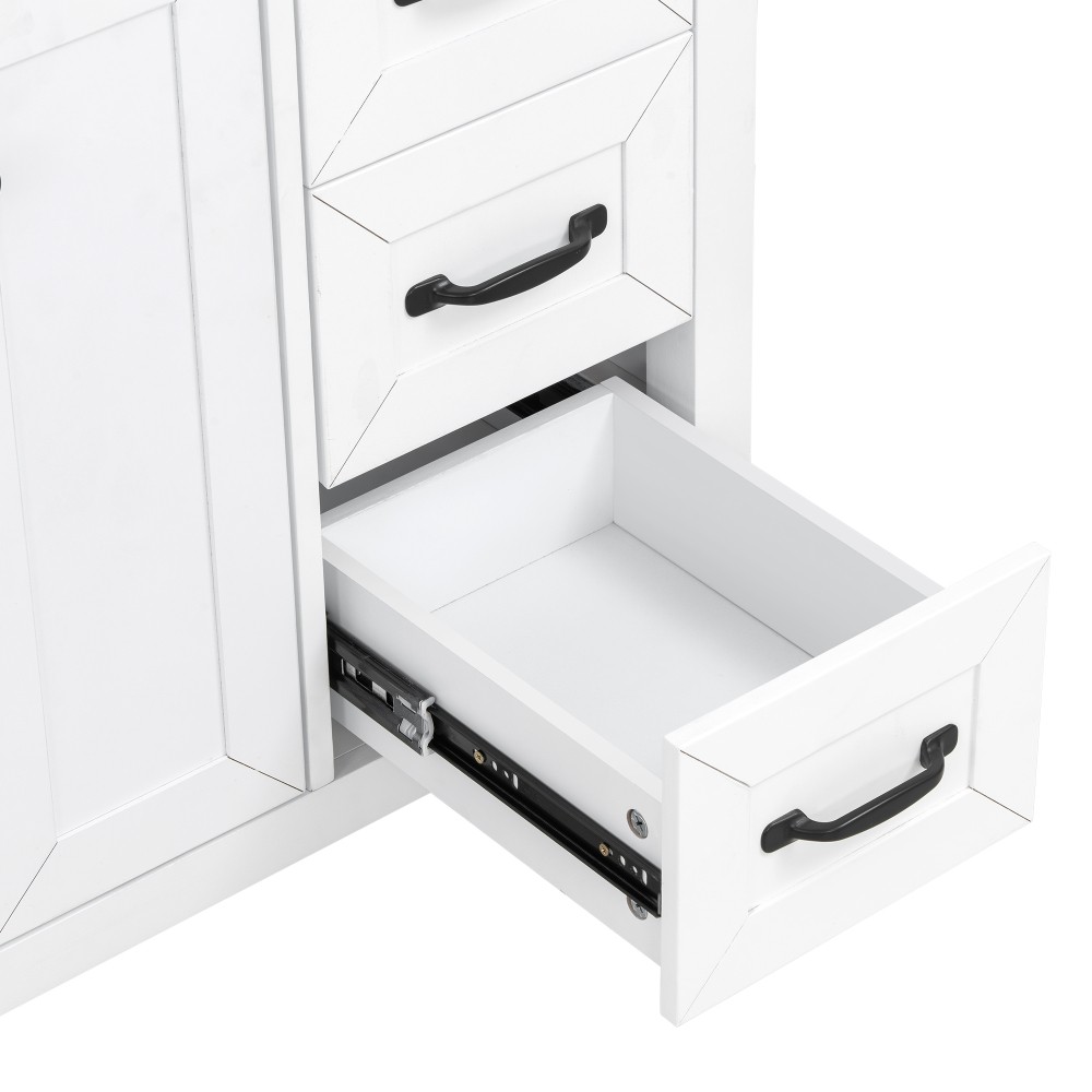 30″ White Bathroom Vanity with Ceramic Sink Freestanding Vanity with Black Metal