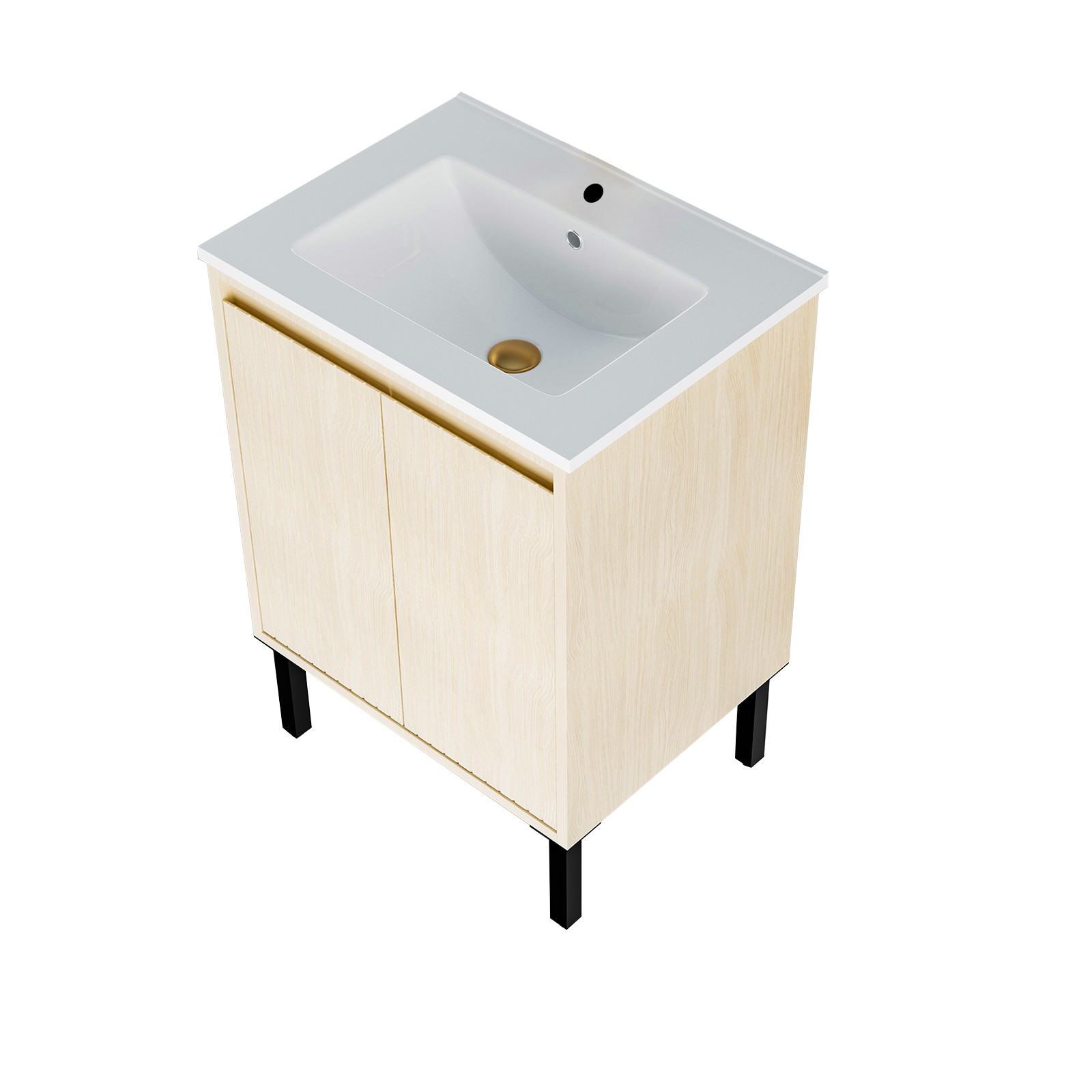 24 Inch Bathroom Vanity with Sink, Oak Finish, White Ceramic
