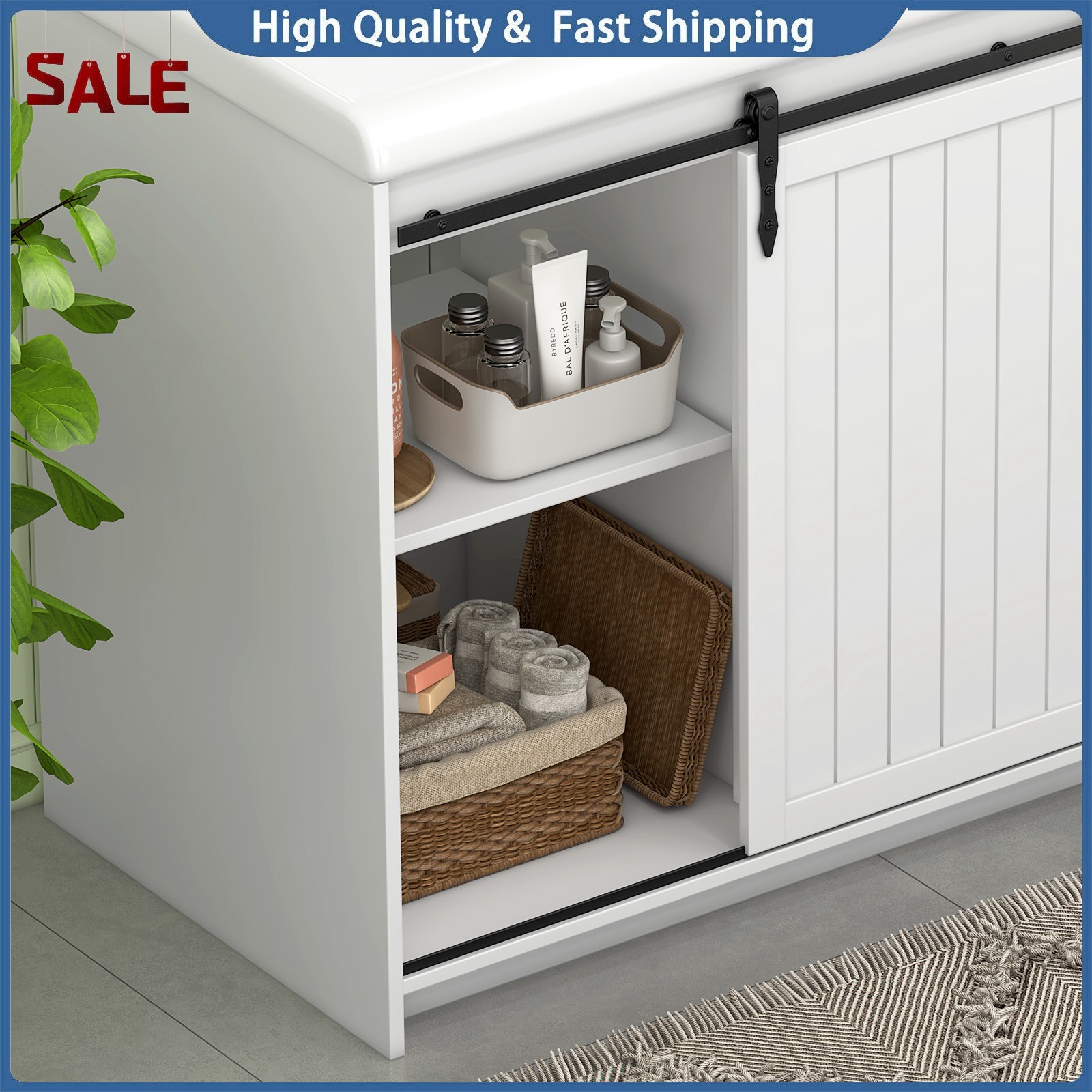 47″ Bathroom Vanity Cabinet with Double Sink Freestanding Storage Cabinet