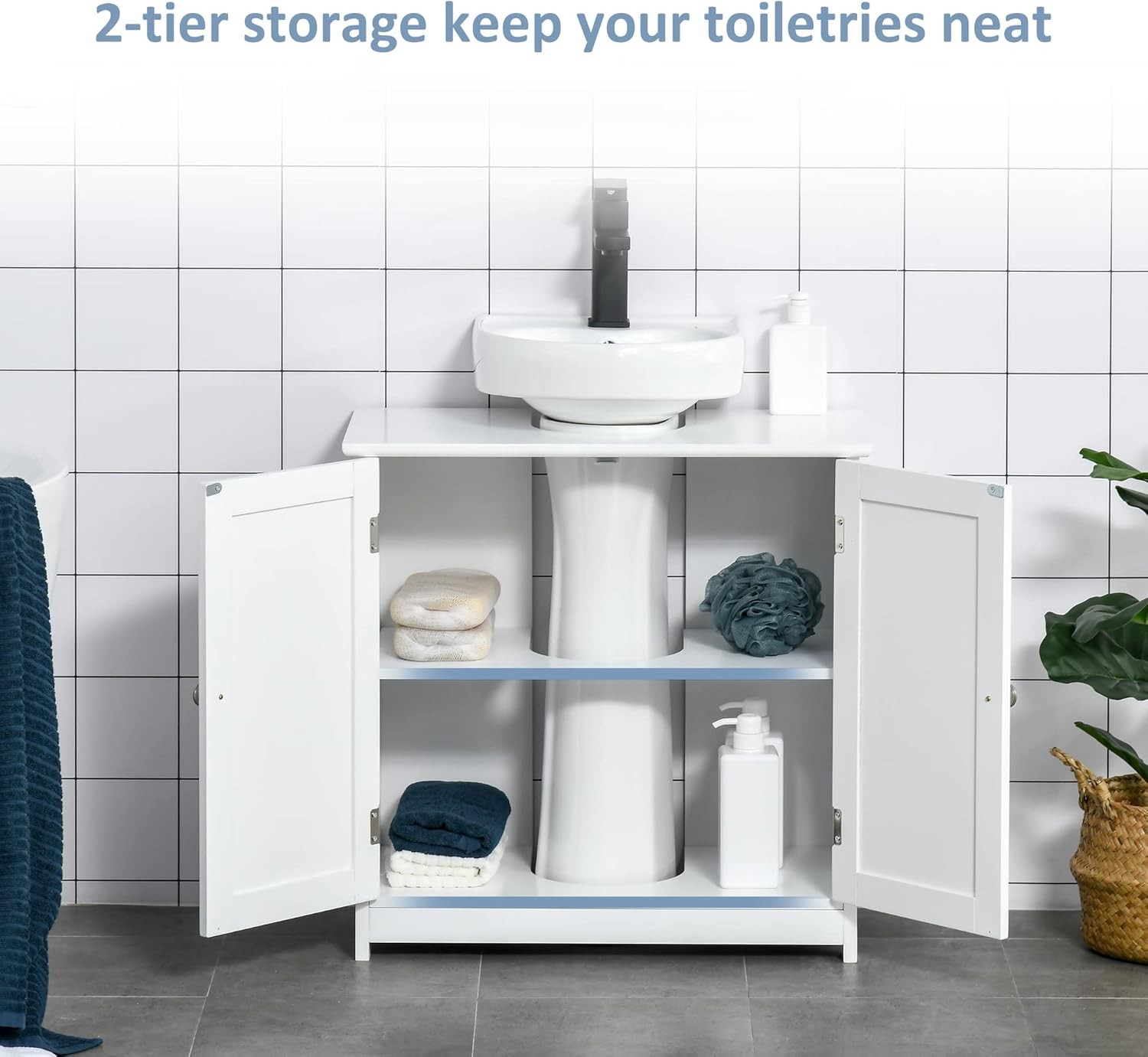 23.5″ Pedestal Sink Storage Cabinet Freestanding Bathroom Under Sink Cabinet W/