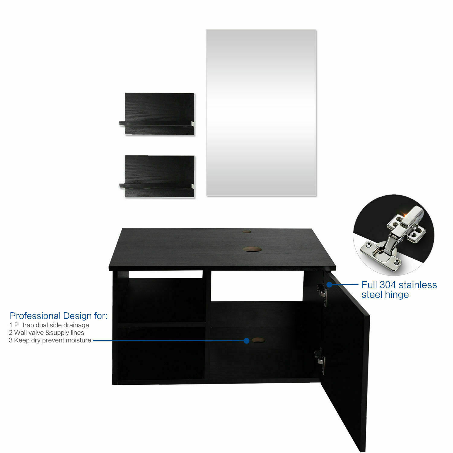 28″ Bathroom Vanity Sink Combo Wall Mounted Cabinet Drawers Mirror Faucet Drain