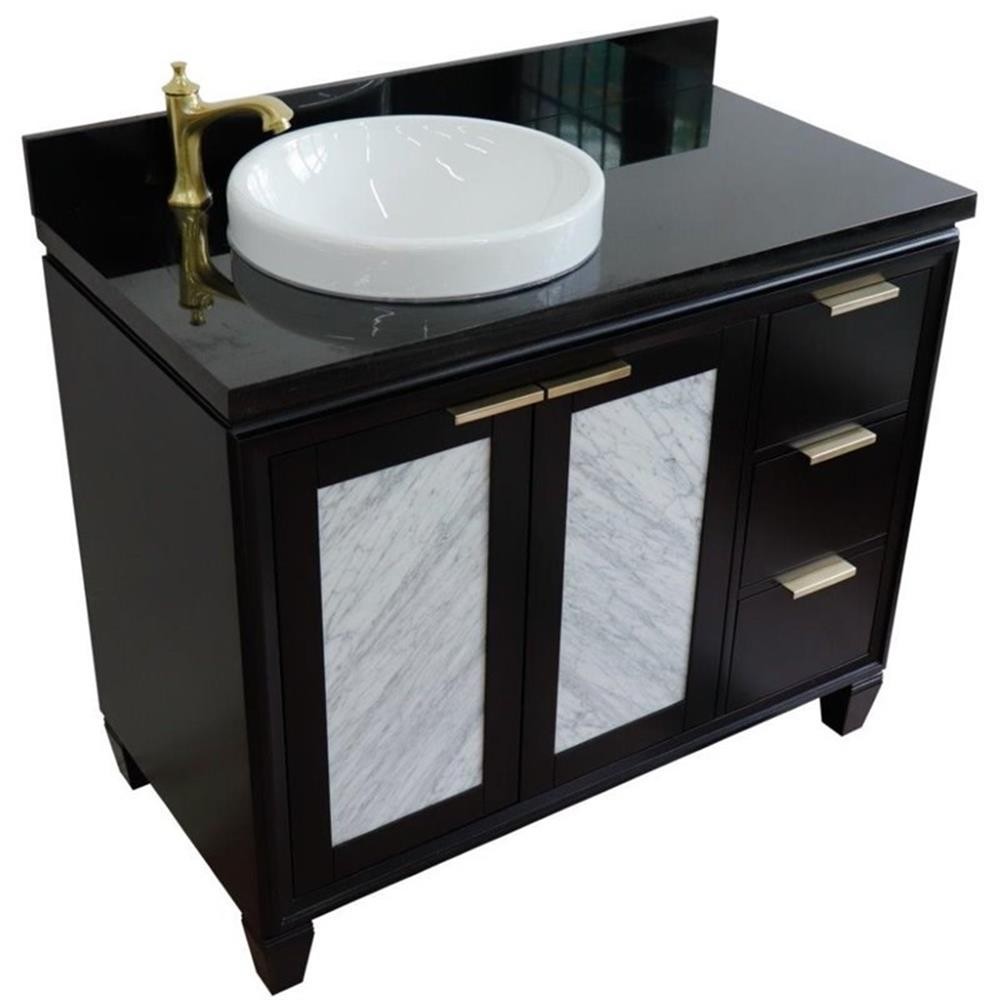 Pemberly Row 43″ Solid Wood Vanity with Left Round Sink in Blue/Black Galaxy