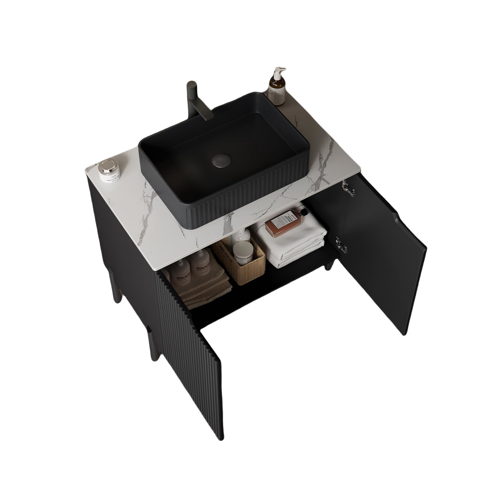 72″ Freestanding Double Bathroom Vanity with 2 Sinks Black Carrara White