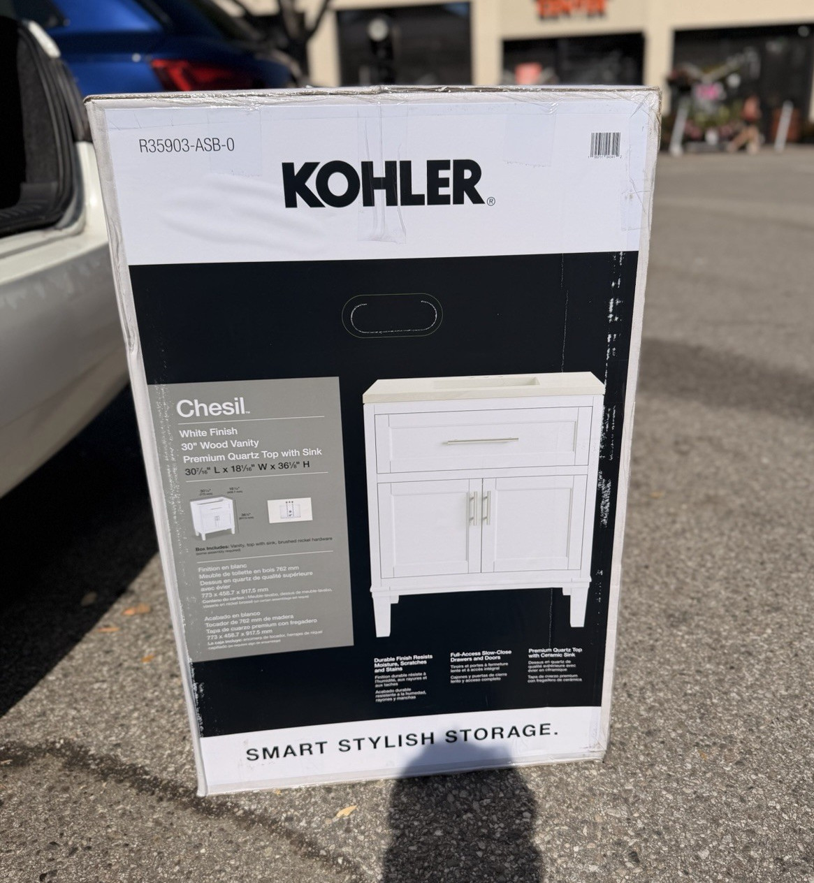 KOHLER Chesil 30″ White Wood Vanity w/ Sink Quartz Top Soft-Close Doors/Drawer