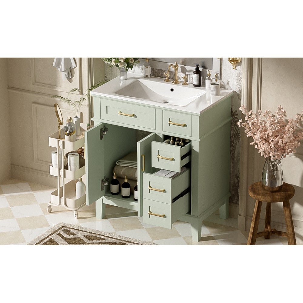 30″Bathroom Vanity with Ceramic Sink Modern Storage CabinetwithSoft-Close Doors