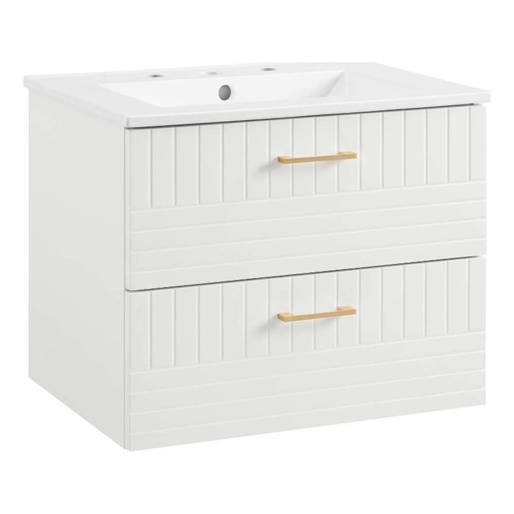 Pemberly Row 24″ Modern Wood/Ceramic Bathroom Vanity in White
