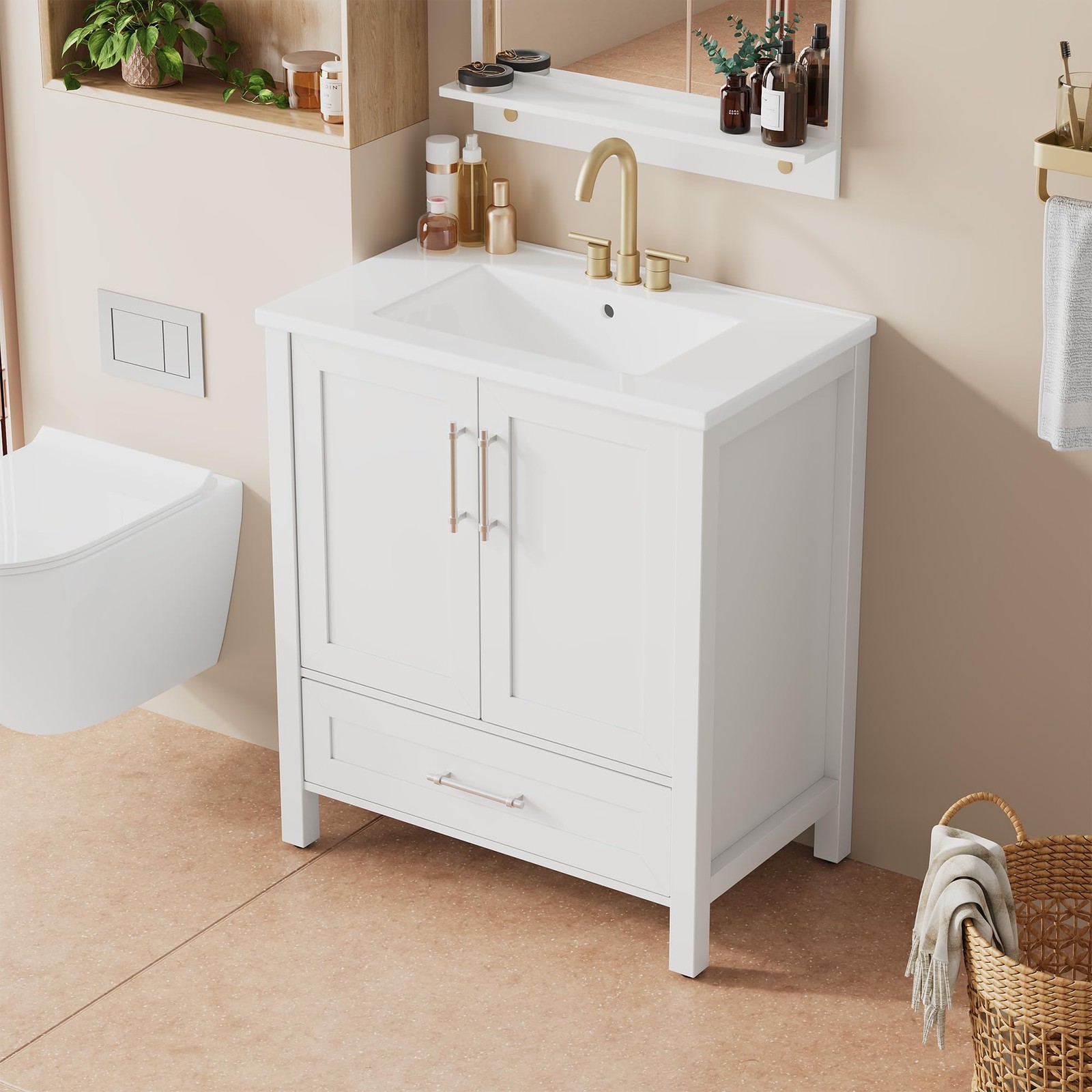 24/30/36″Bathroom Vanity with Sink,Doors & Drawers Bathroom Cabinet Vanity W/Top