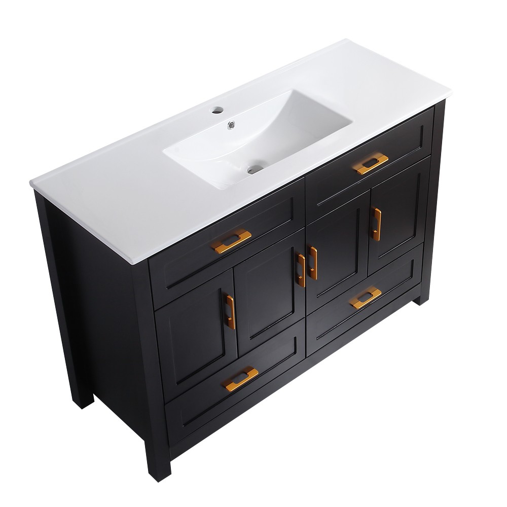 48 Inch Black Bathroom Vanity with Resin Sink and Soft Close Doors