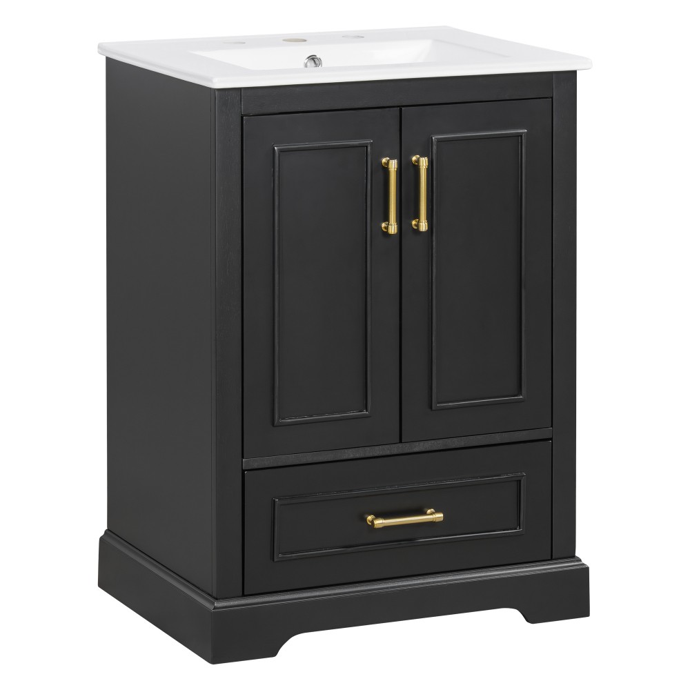 24″Bathroom Vanity with Sink MDF Cabinet with Solid Wood Frame, 1 Divided Drawer