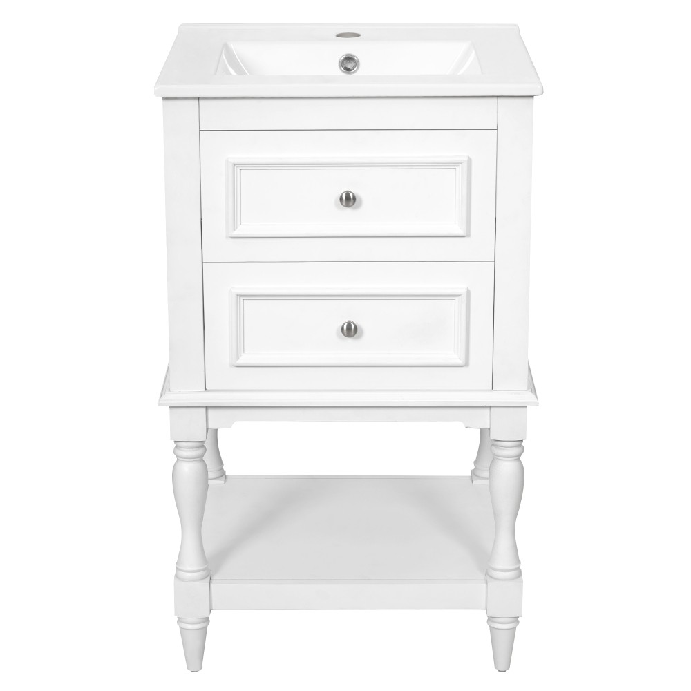 20” Retro Design Bathroom Vanity with Ceramic Sink, Open Shelf , 2 Drawers