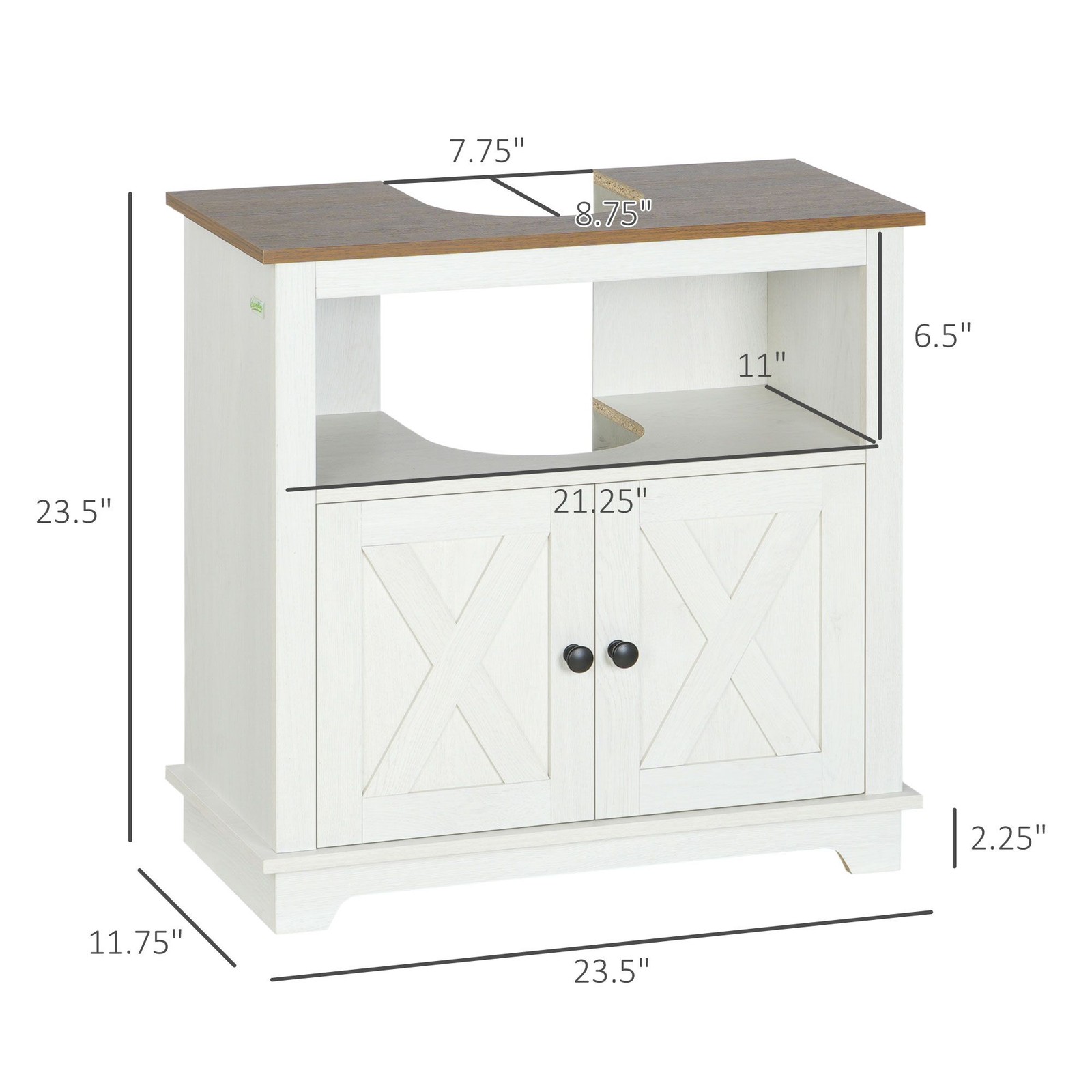 Minimalist Sink Cabinet 23.5in H with Double Door and Shelf Storage White