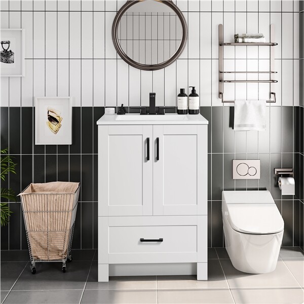 Bathroom Vanities Floor Standing with Sink Combo Set 24x19x34 Inch, White
