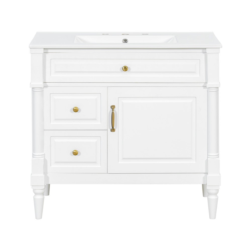 36″ Bathroom Vanity w/ Sink, Freestanding Vanity Cabinet, Door Shelf, 2 Drawers