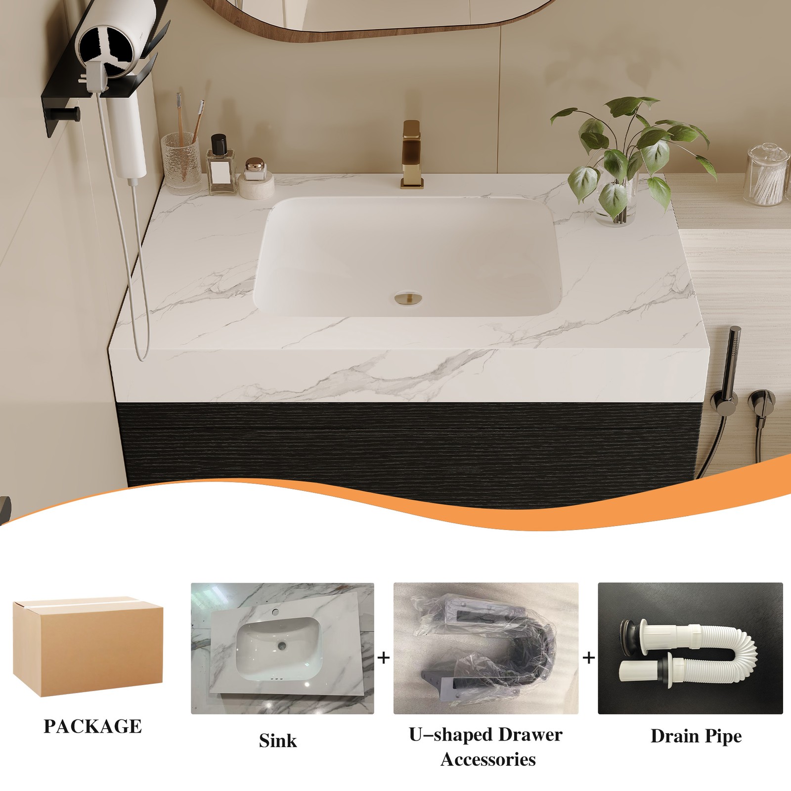 29.9″ Floating Bathroom Vanity with Sink, Wall-Mounted for Small Bathrooms