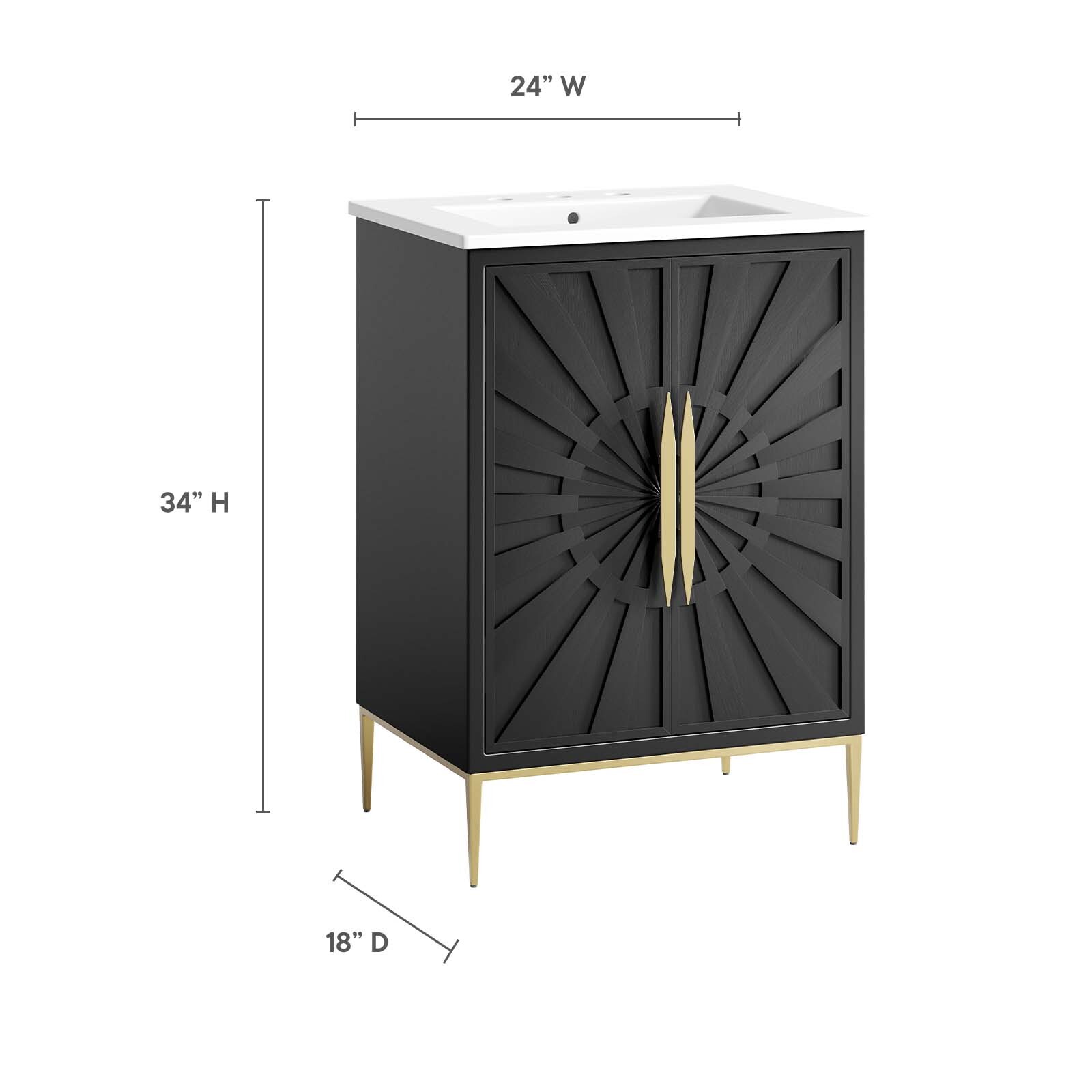 Modway Awaken 24″ Bathroom Vanity Cabinet in White Black With Ceramic Sink Basin