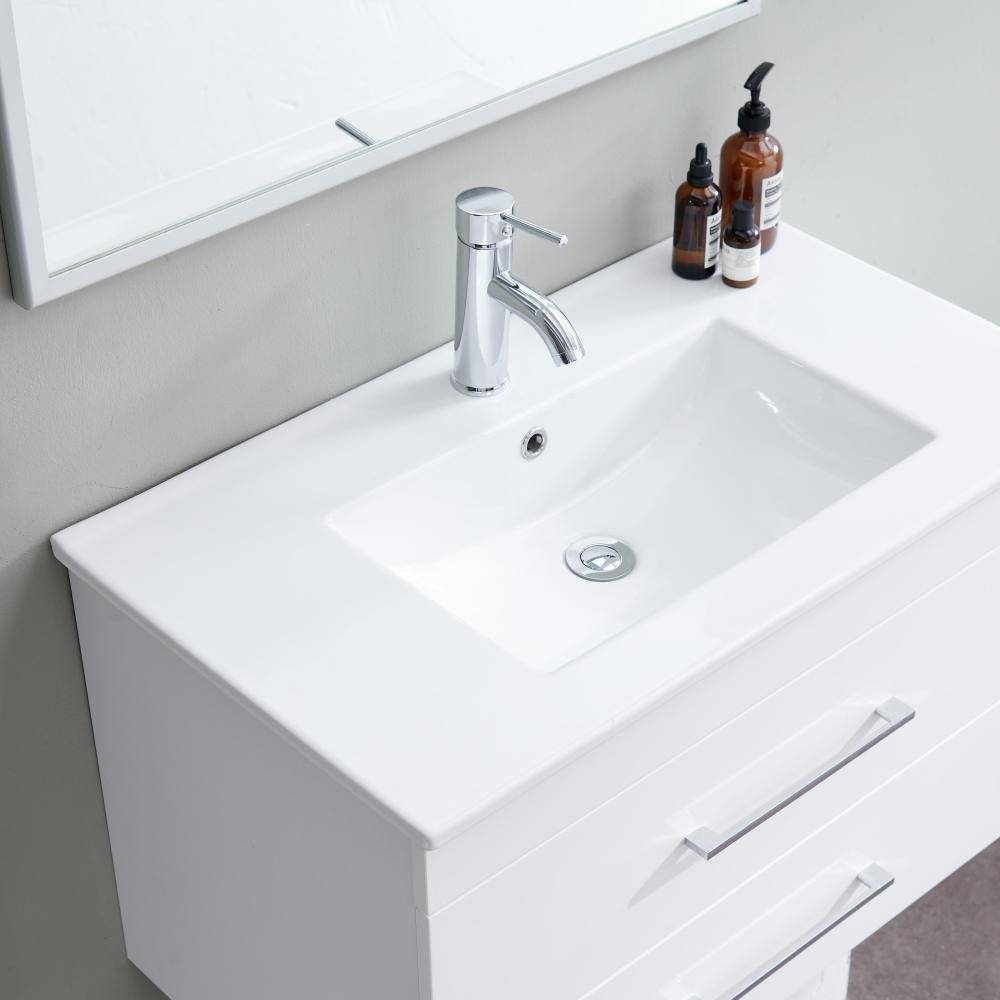 32-Inch White Ceramic Bathroom Sink, Fits 32-Inch Vanity,Pre-Drilled Faucet Hole