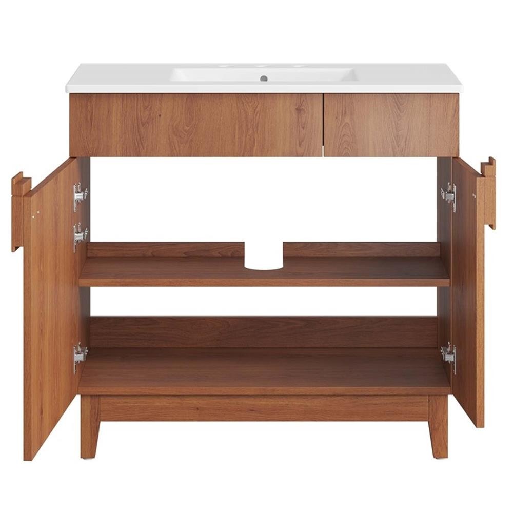 Pemberly Row 36″ Wood Bathroom Vanity with Tapered Legs in White/Walnut