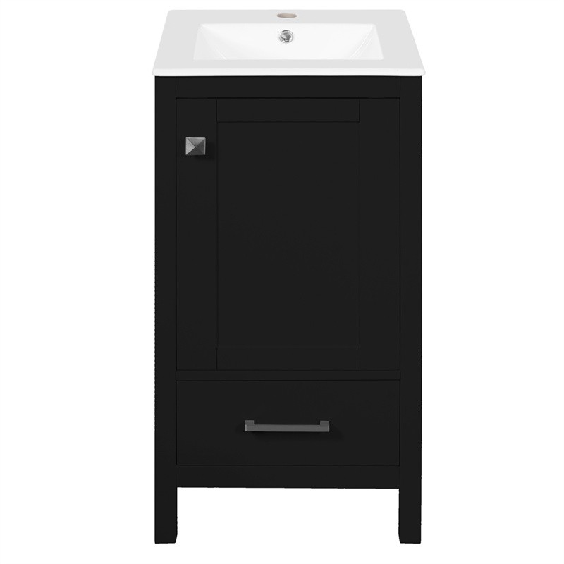 18″ Modern Bathroom Vanity with Ceramic Sink,Soft-Close Drawers & Door Organizer