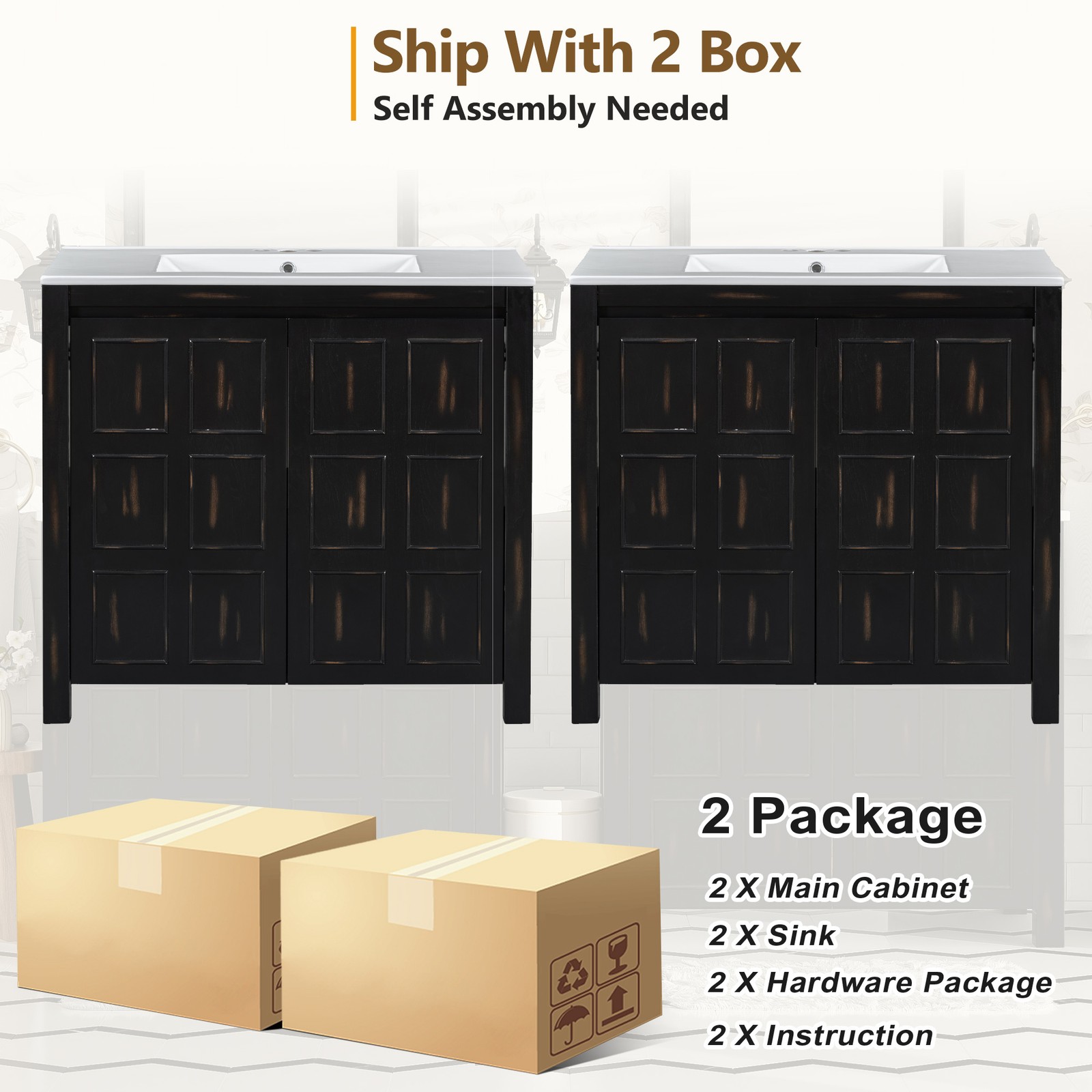 72″ Bathroom Vanity Set with Double Vanities (Separate), Double Ceramic Sinks