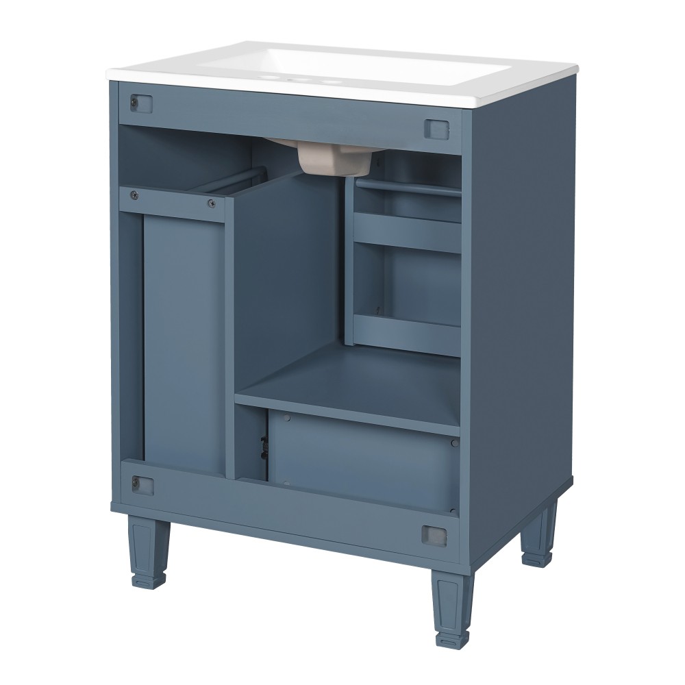 24″ Grey Blue Bathroom Vanity with Ceramic Sink Solid Wood Frame MDF Board