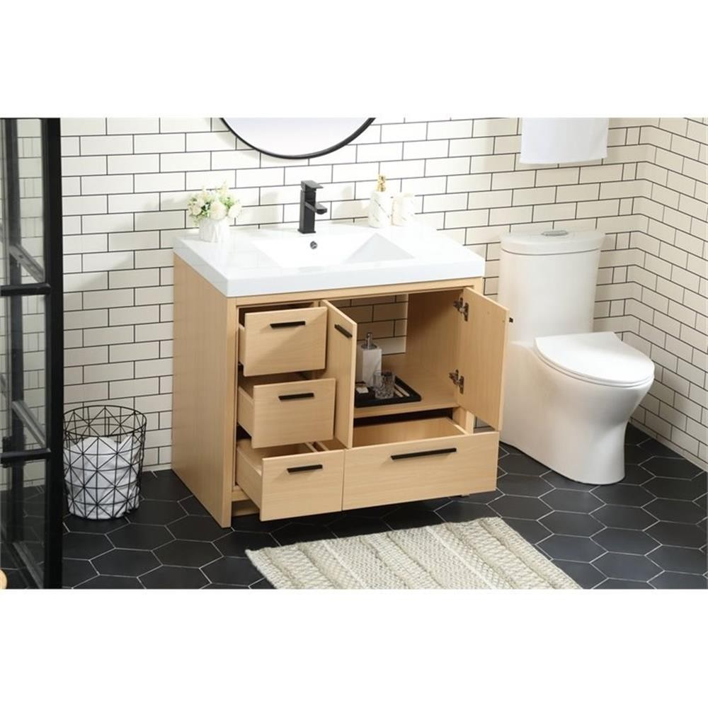 Elegant Decor Wyatt 36″ Aluminum Alloy and MDF Single Bathroom Vanity in Maple