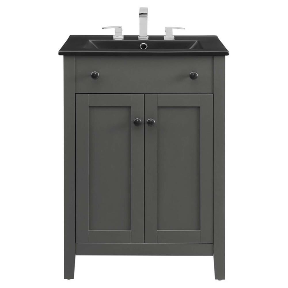 Bowery Hill Modern Wood/Ceramic Bathroom Vanity in Gray/Black