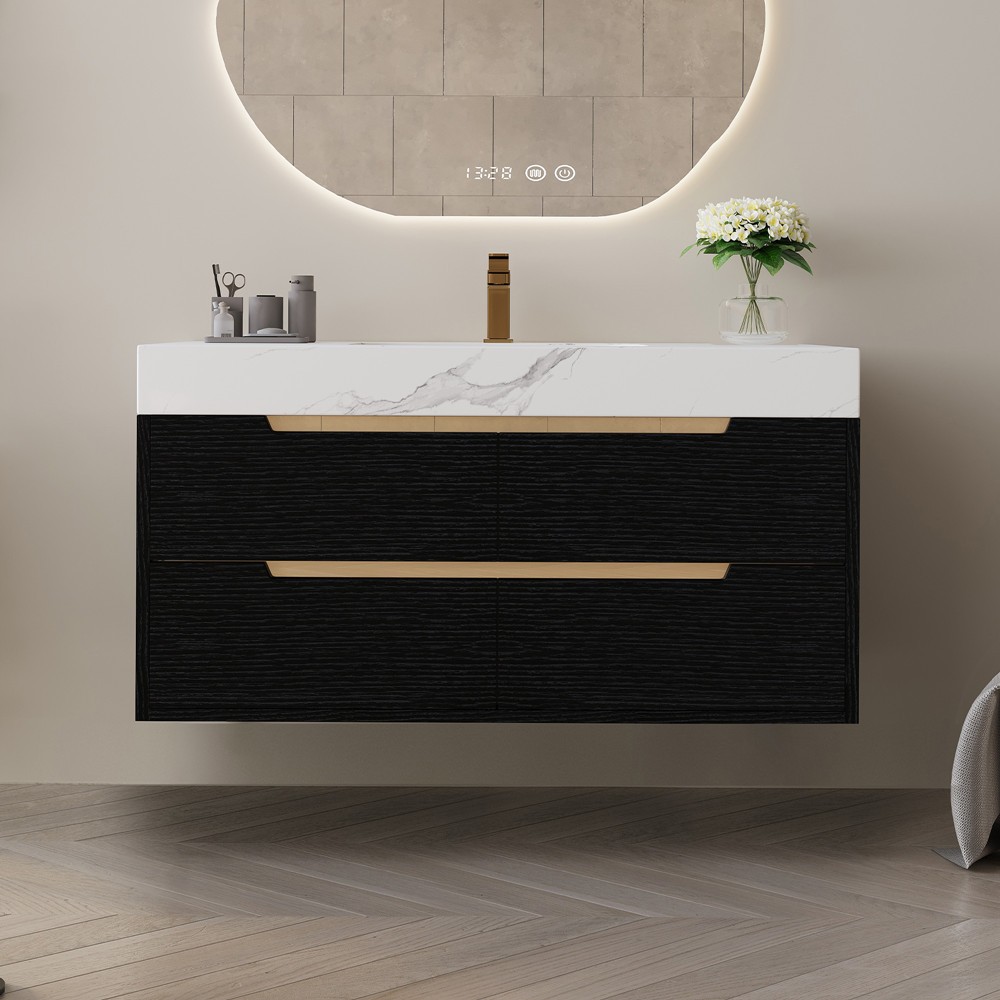 35.4″ Wall Mounted Bathroom Vanity w/Sink, 4 Drawers,Freestanding Vanity Cabinet