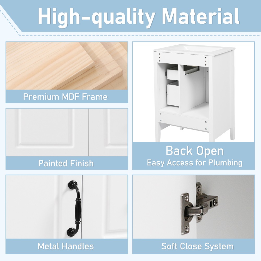 24 inch Bathroom Vanity with Sink, One Cabinet with Soft-closing Door