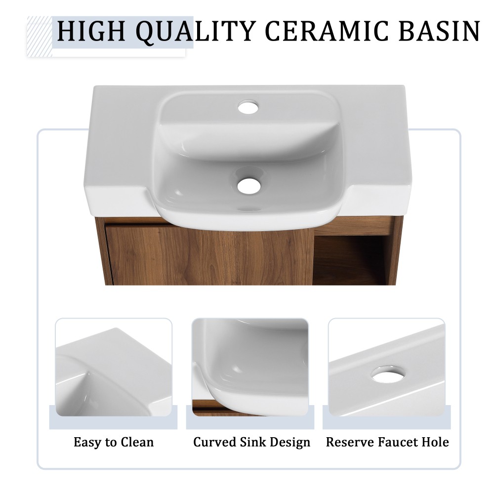 24” Wall-Mounted Bathroom Vanity with White Ceramic Sink & Soft-Close Door