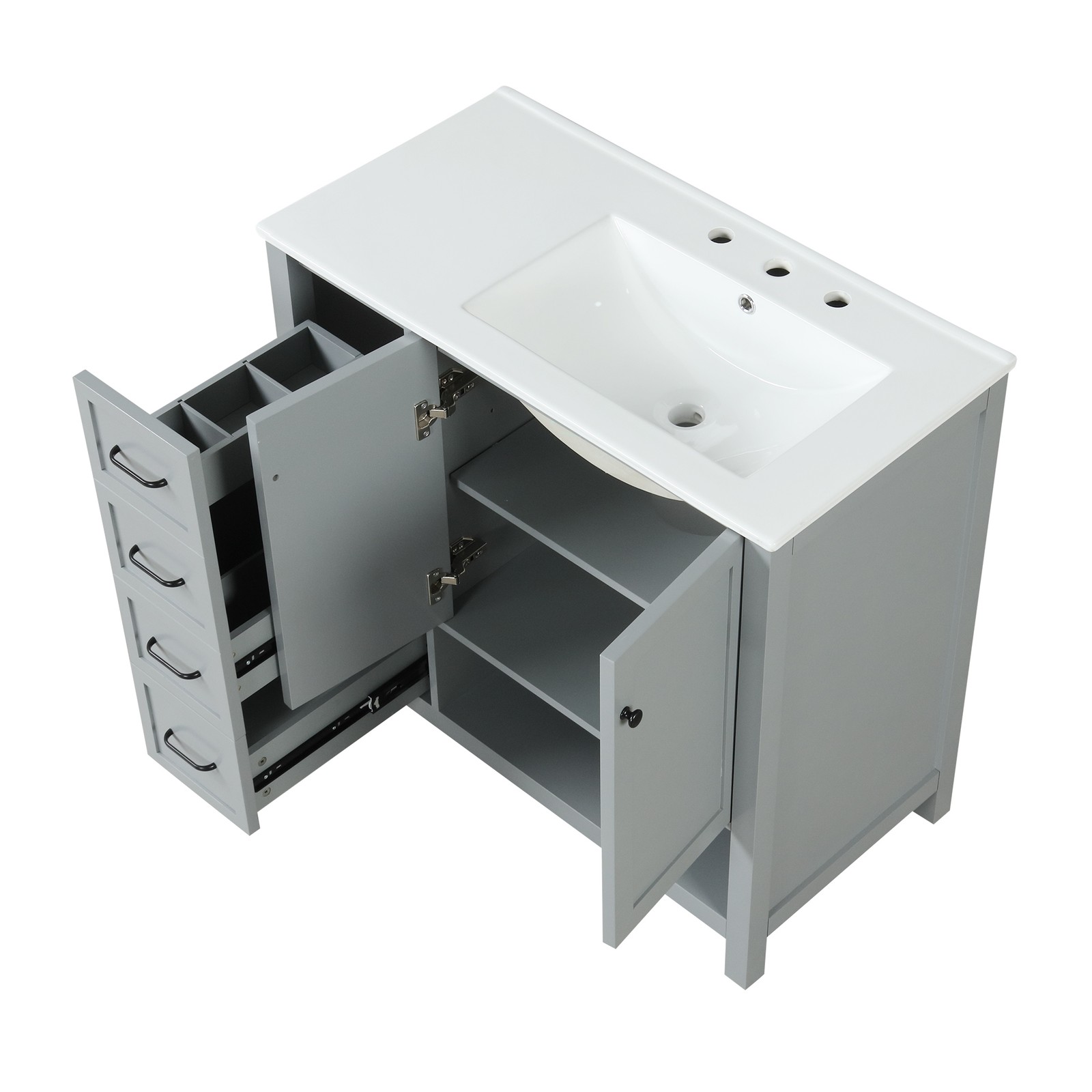 36″ Bathroom Vanity with Sink Top, Cabinet, Two Doors, Two Drawers, Grey