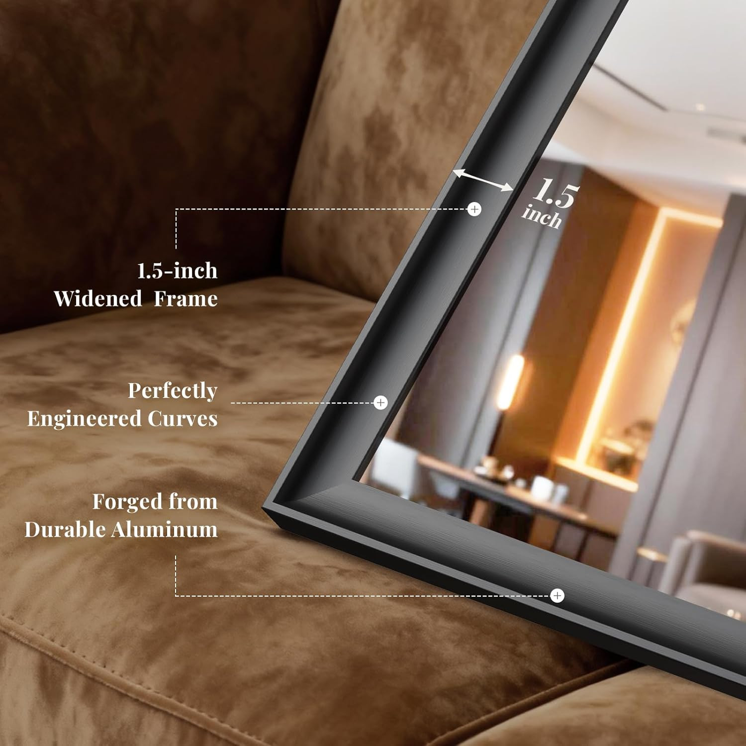 Modern 24×36 Black Metal Framed Bathroom Mirror, HD Tempered Glass, Anti-Rust
