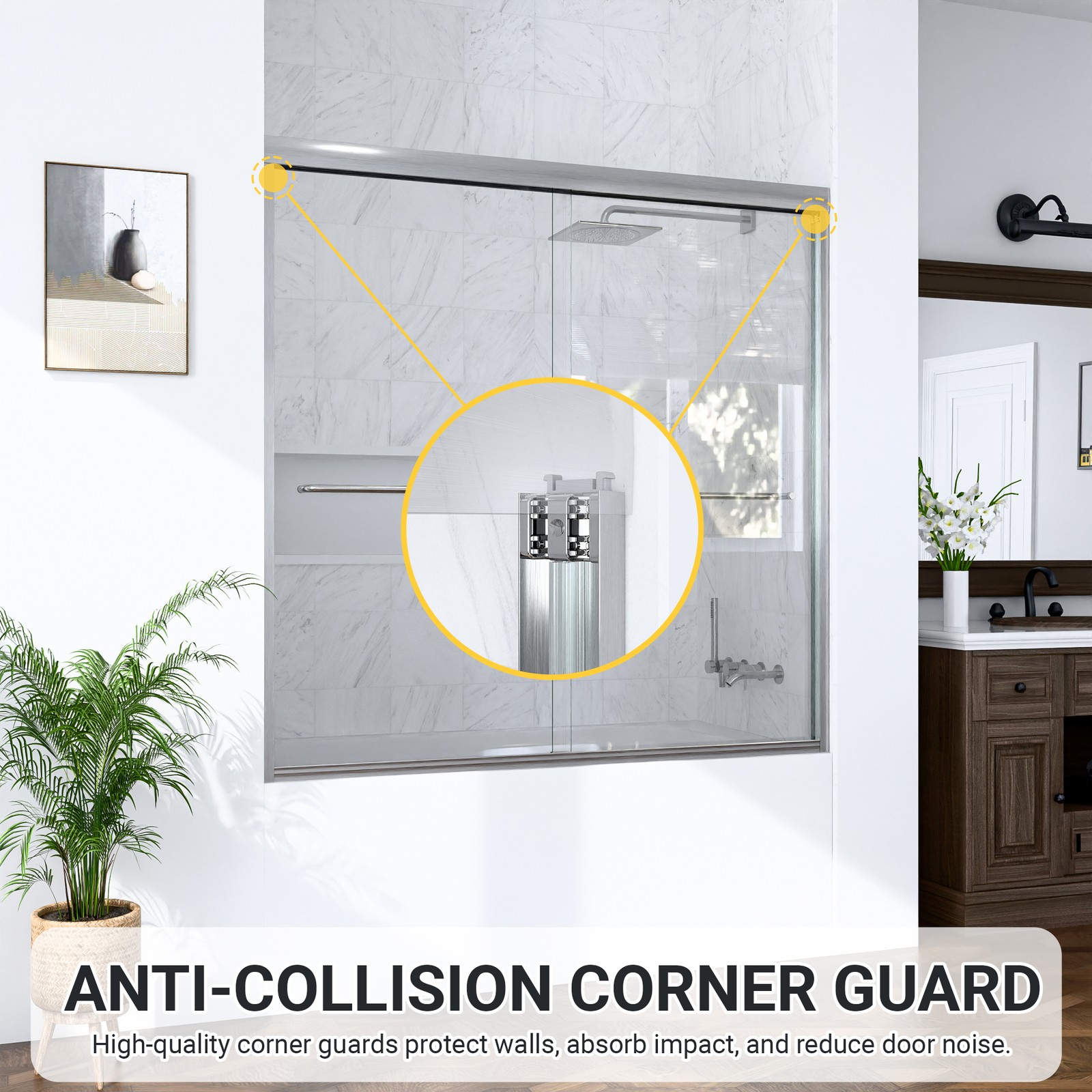 56″-60″W*60″ H Semi-Frameless Double Sliding Shower Door, Bypass Shower Door