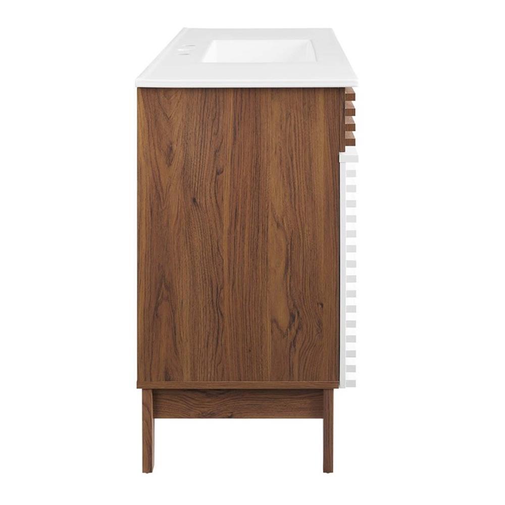 Modway Render 48″ Plastic and Wood Single Sink Bathroom Vanity in White/Walnut