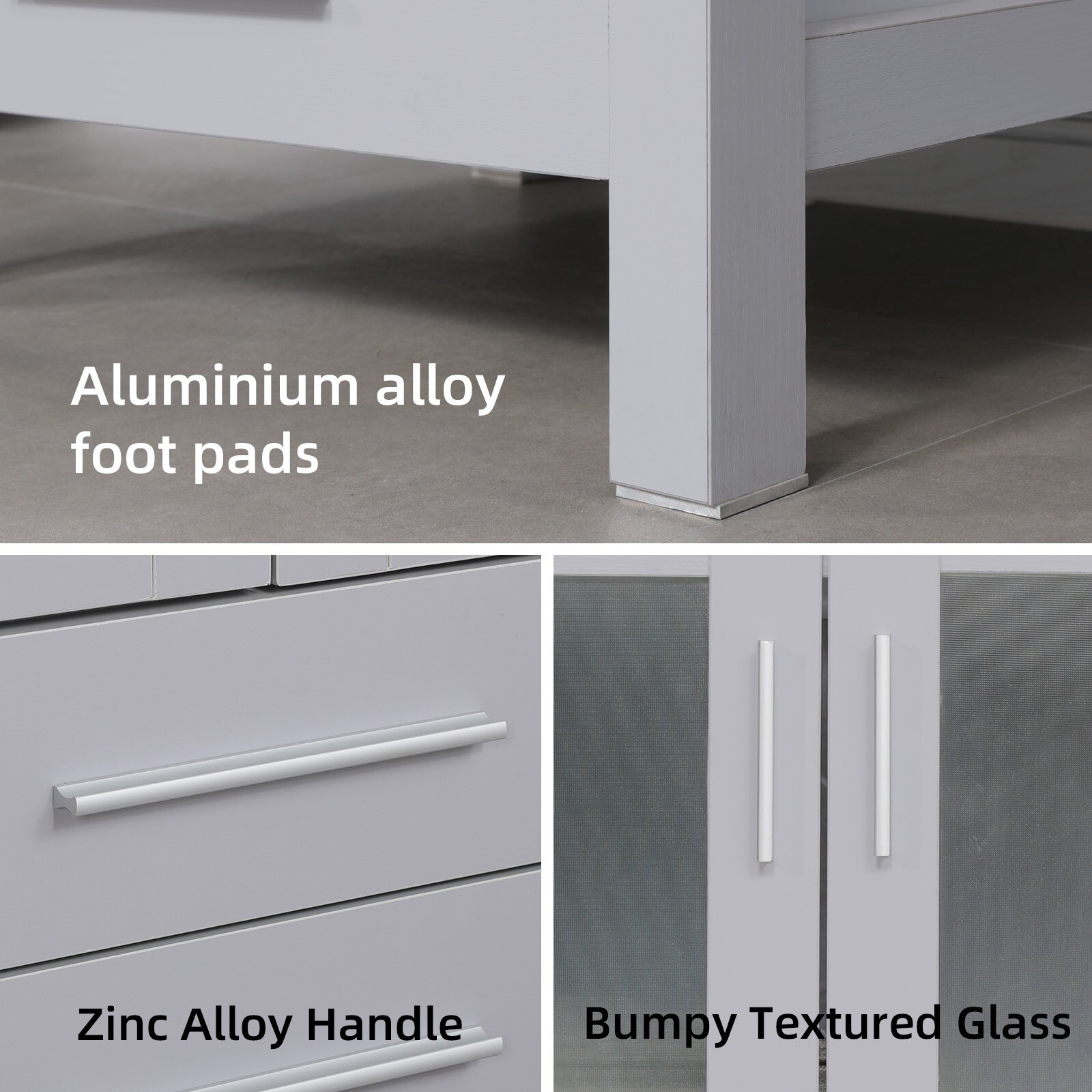 24″ Gray Bathroom Vanity Set Tempered Glass Vessel Sink Faucet Combo No Mirror
