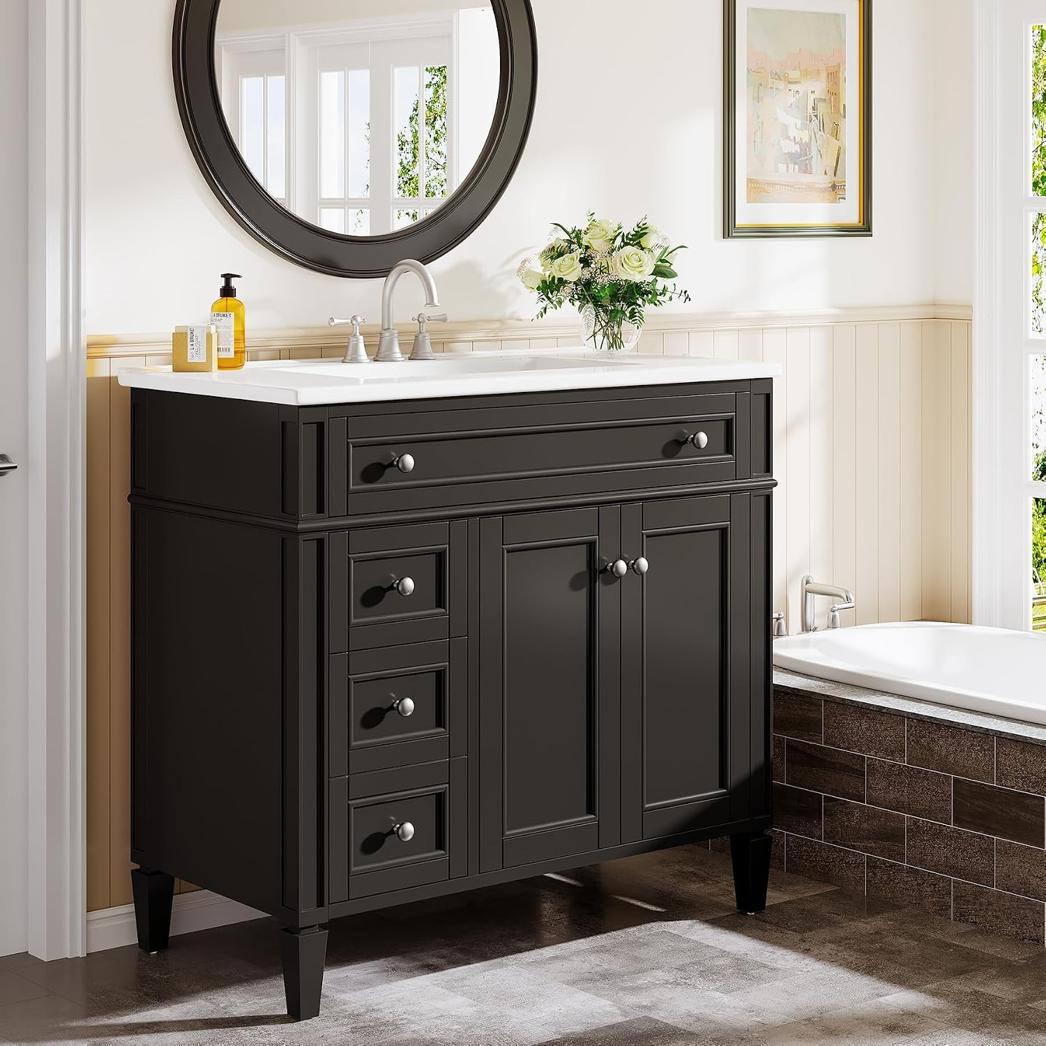 Tribesigns 36″ Bathroom Vanity with Sink,Bathroom Sink Cabinet 4 Drawers& 2Doors