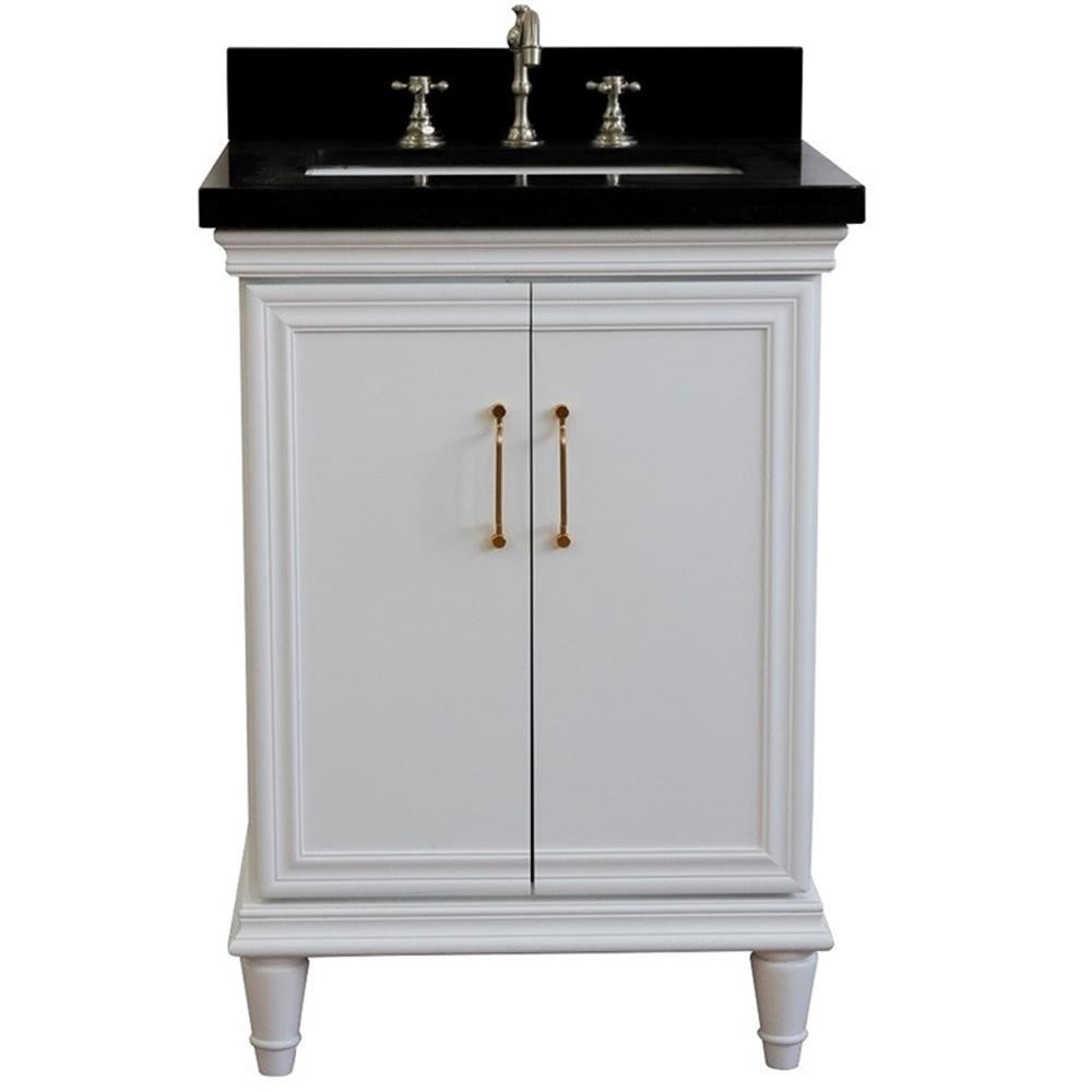 25 in. Single Wooden Vanity White with Black Galaxy Rectangle Sink