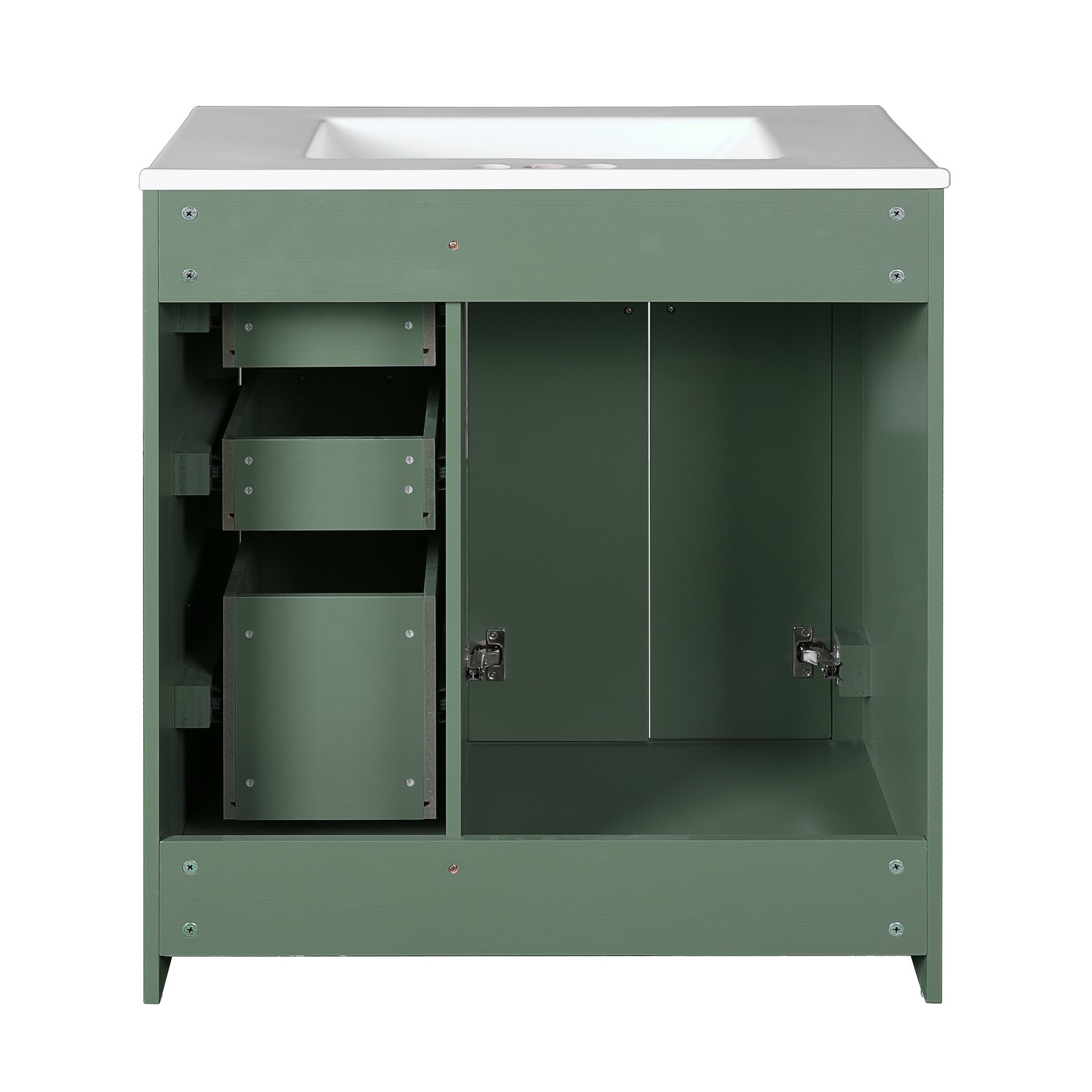 30″ Bathroom Vanity with Ceramic Sink, Solid Wood Frame, 3 Drawers
