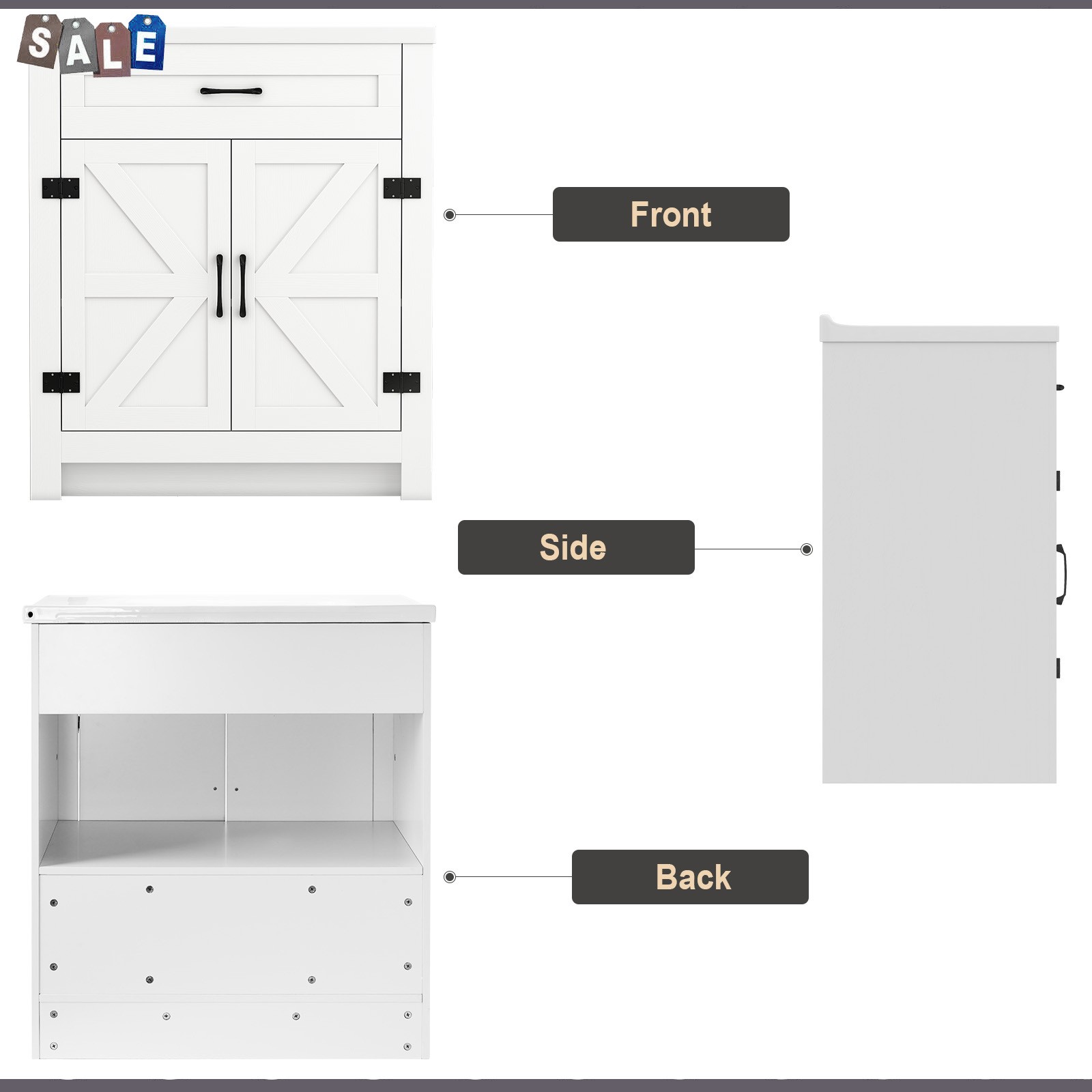31″ Bathroom Vanity Freestanding Ceramic Sink Cabinet with Storage and Drawer