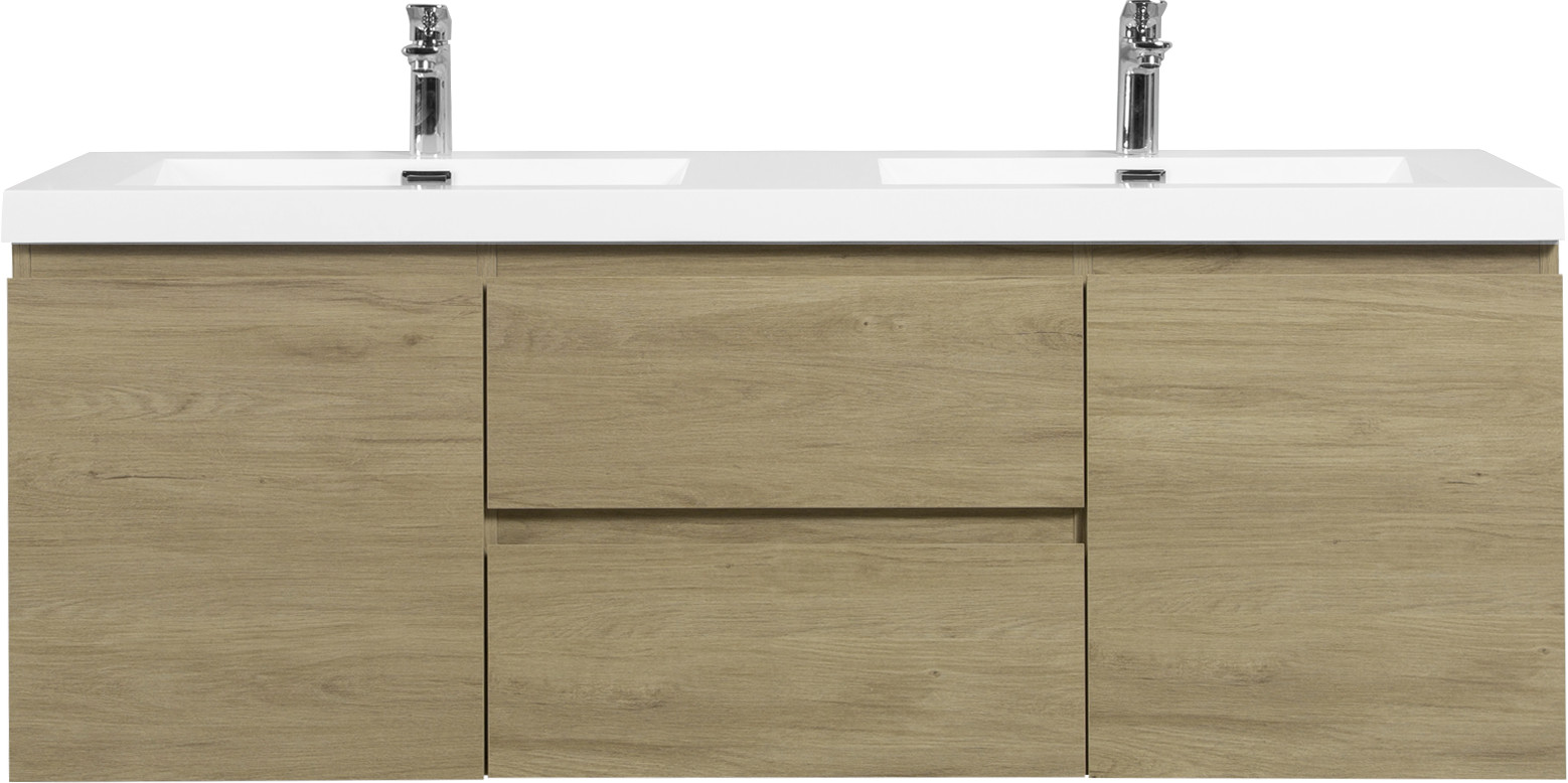 60″ Floating Wall-Mounted Bathroom Vanity 2Drawers Doors Double Resin Basin Sink