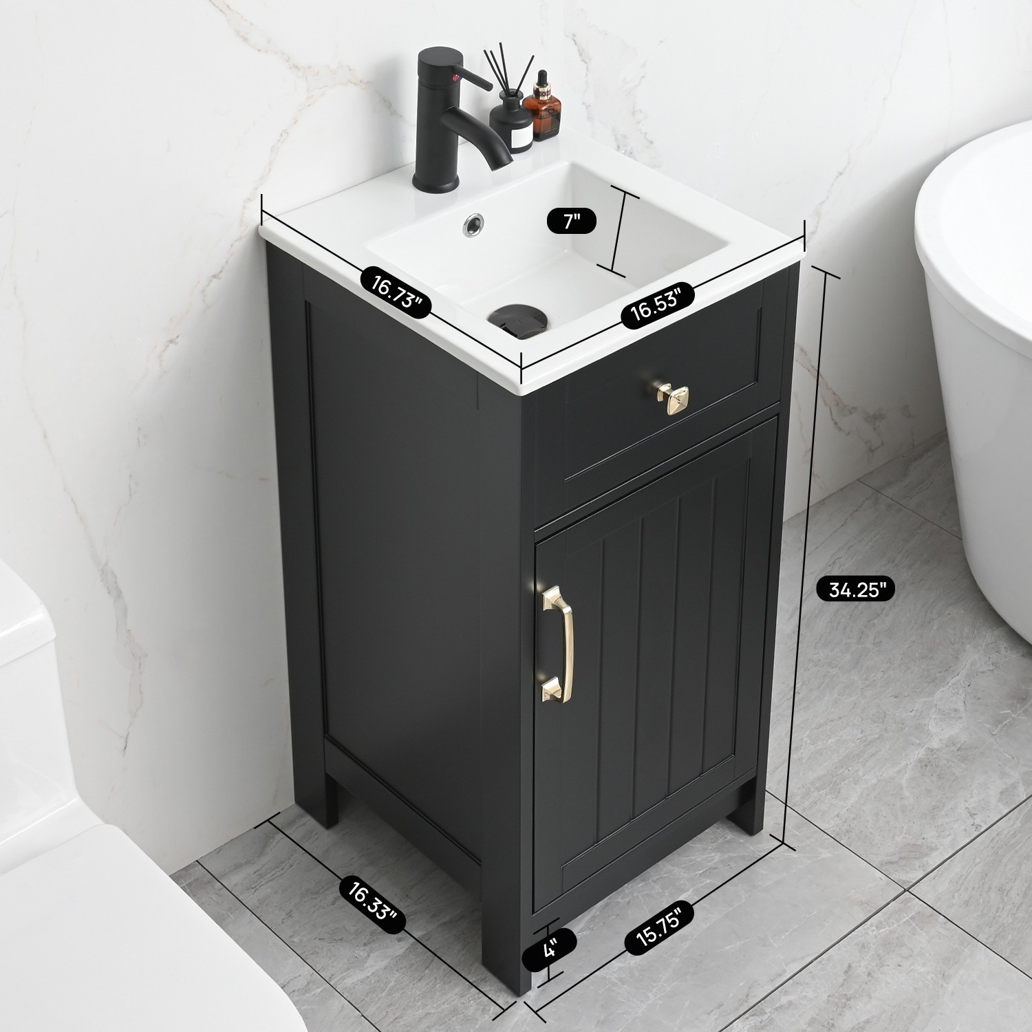 16″ Small Bathroom Vanity with Sink Cabinet Set Ceramic Sink Faucet &Drain Combo