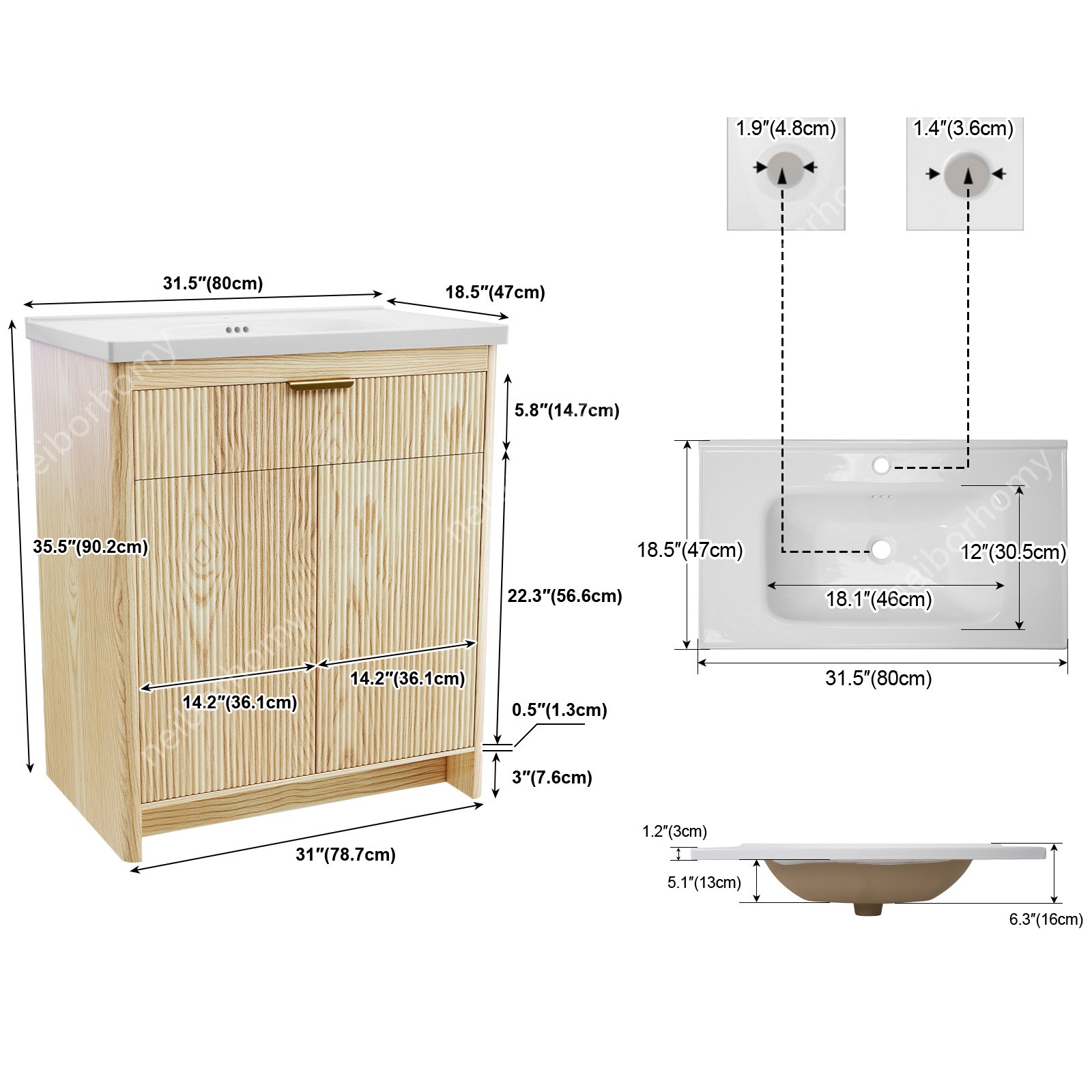 31.5 Inch Bathroom Vanity with Ceramic Sink Freestanding Storage Cabinet