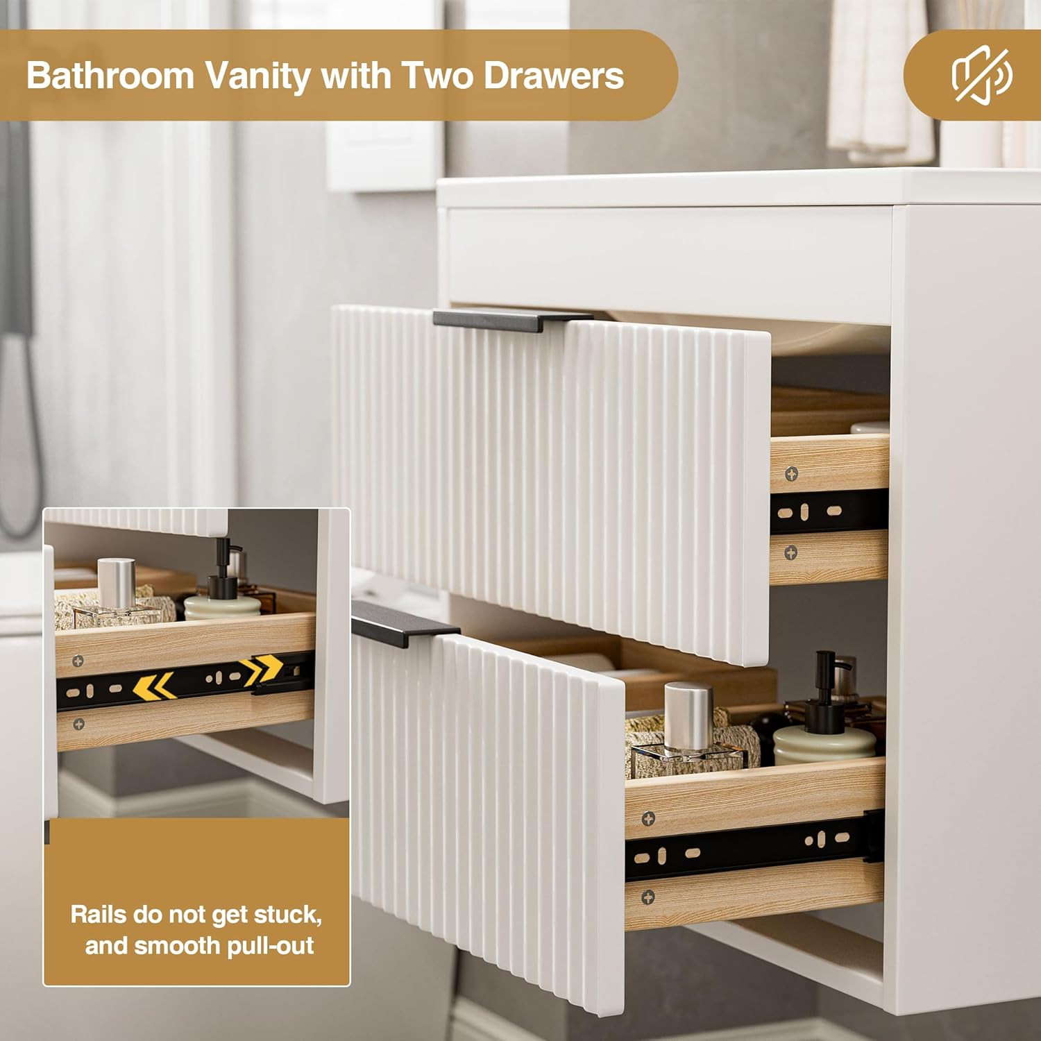 24″ Modern Wall-Mounted Bathroom Vanity with Sink & Double Drawers, White