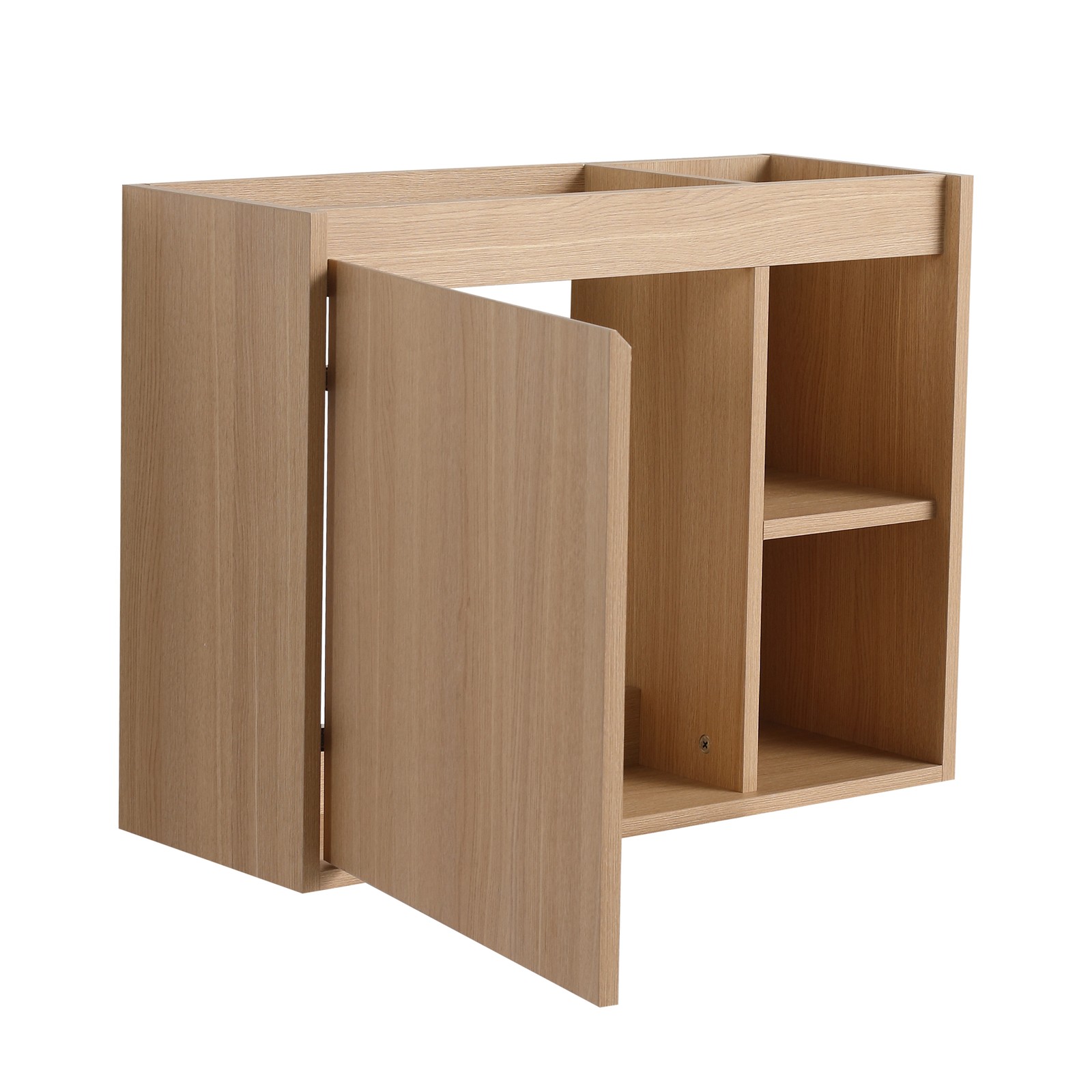 26in Plywood Wall-Mounted Bathroom Vanity W/ Ceramic Sink Basin Door Shelf Oak