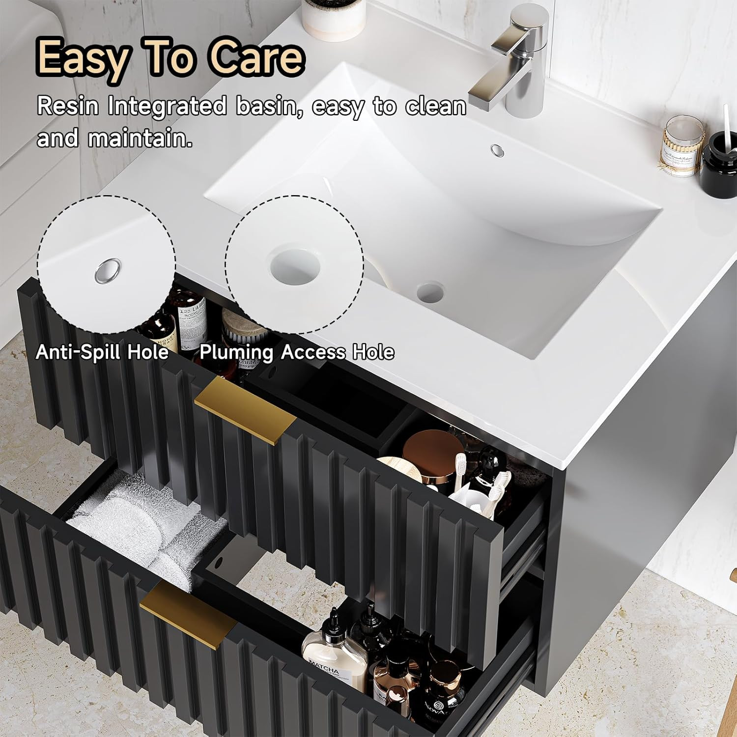 ONBRILL 24 Inch Bathroom Vanity with Sink Combo, Floating Bathroom Vanity with 2
