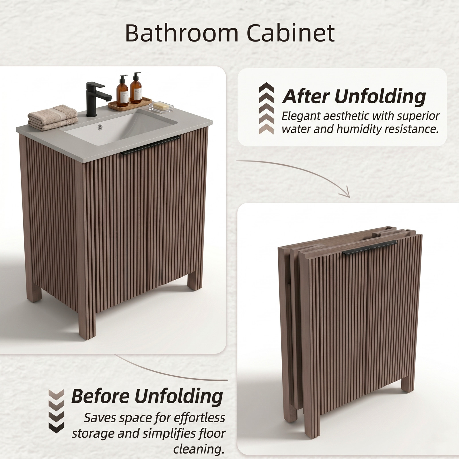 Bathroom Vanity Cabinet with White Ceramic Sink 30″ x 18.5″ x 34.5″ Brown