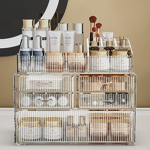 Stackable Organizer, Acrylic Cosmetic Organizer (1 Base, 4 Drawers) with Top