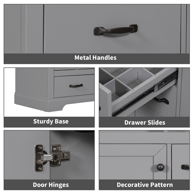 36 Inch Modern Bathroom Vanity with Sink Combo,Six Drawers,Adjustable Shelf,Grey