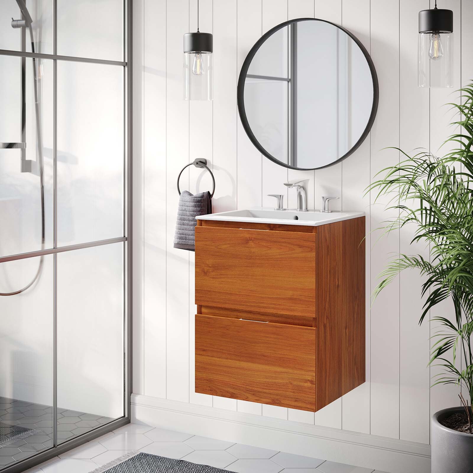 Modway Scenic 18″ Wall-Mount Bathroom Vanity in Cherry White