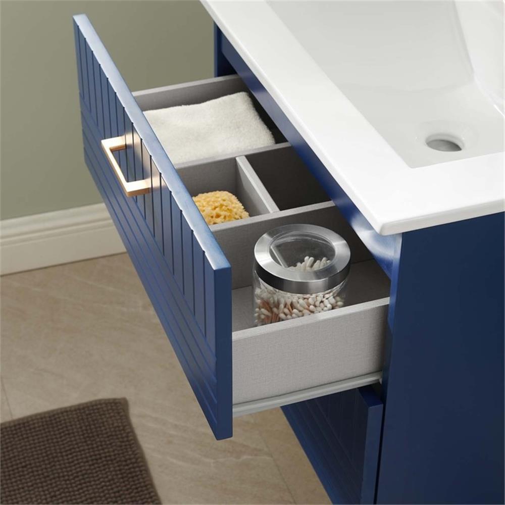 Modway Daybreak 24″ Modern Wood/Ceramic Bathroom Vanity in Blue/White