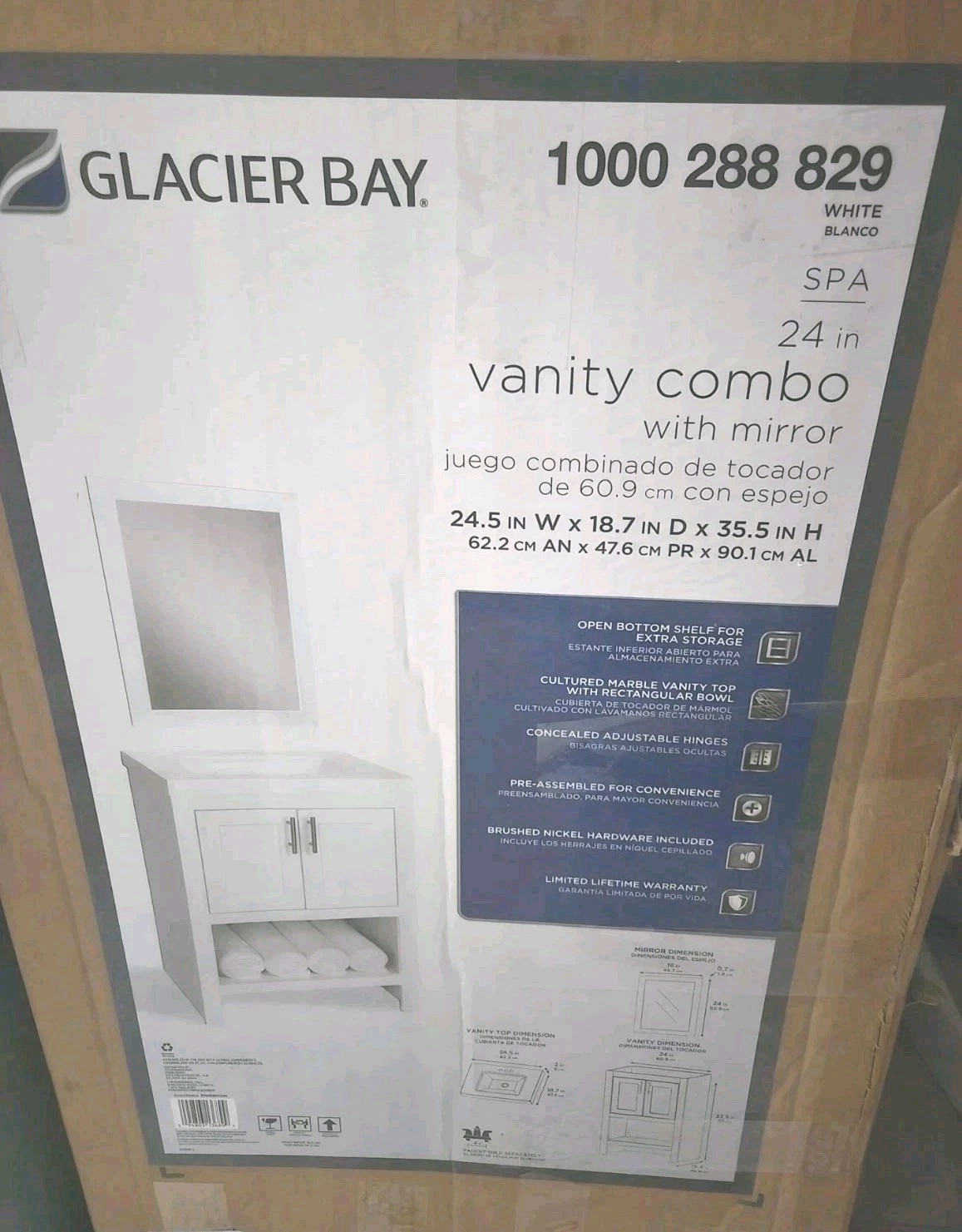 Glacier Bay SPA 24” Vanity Combo White With Mirror Bathroom Cabinets PICKUP ONLY